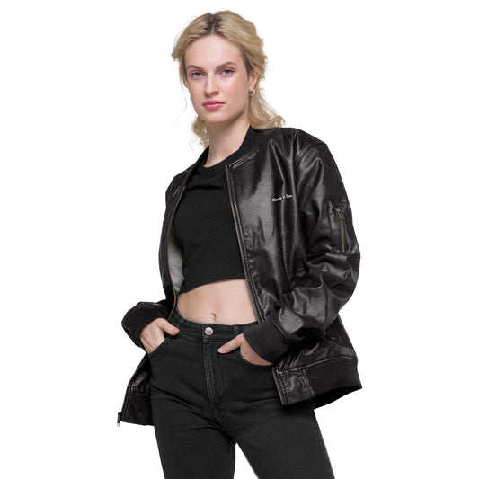 Unisex Leather Bomber jacket LOGO - Monk&Nun UnisexClothing