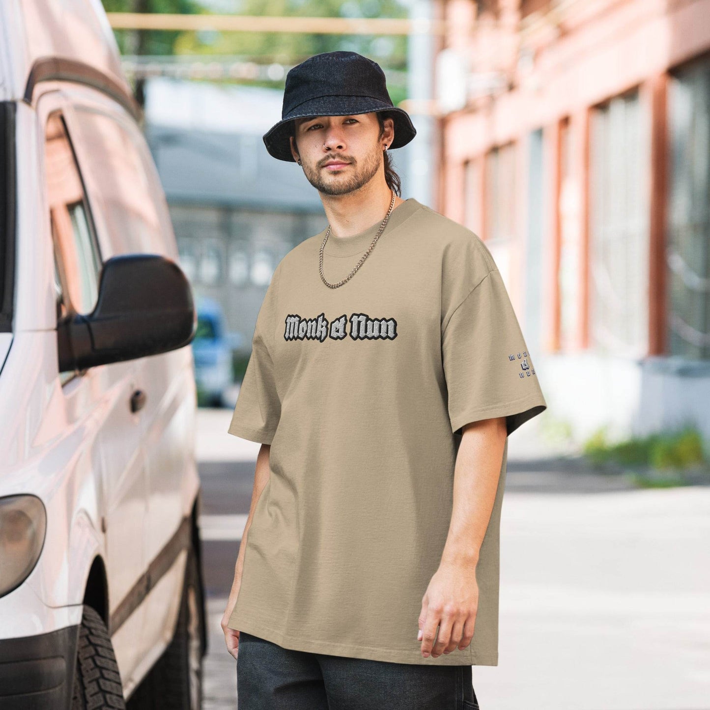 Unisex Oversized faded 100% carded cotton t-shirt Logo - Monk&Nun UnisexClothing
