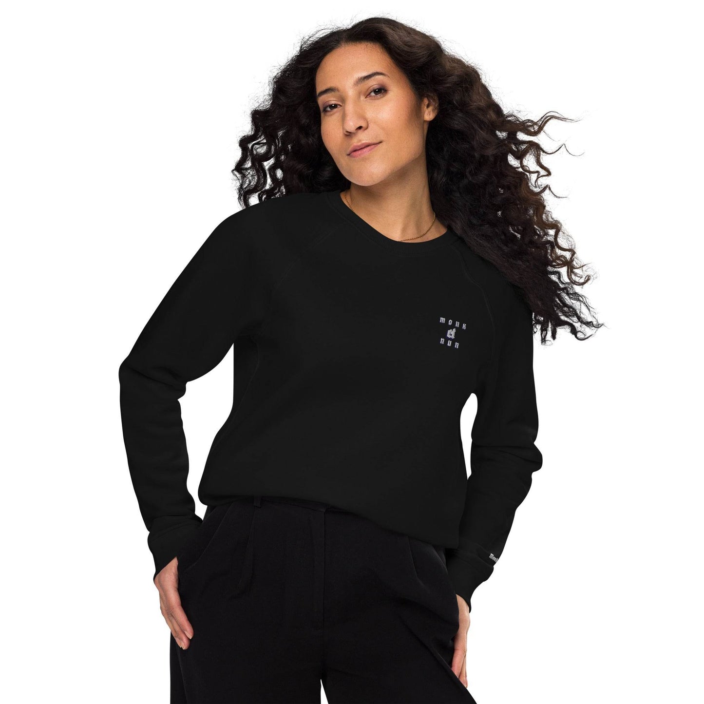 Unisex organic 100% cotton raglan sweatshirt Design #12 - Monk&Nun UnisexClothing