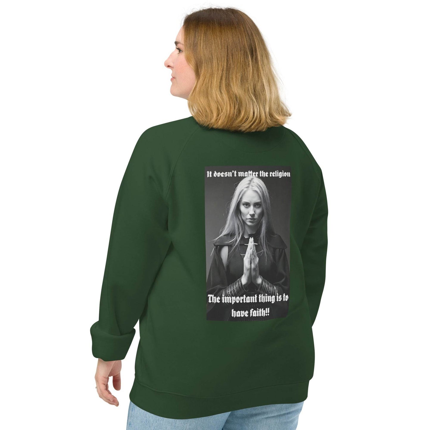 Unisex organic 100% cotton raglan sweatshirt Design #3 - Monk&Nun UnisexClothing