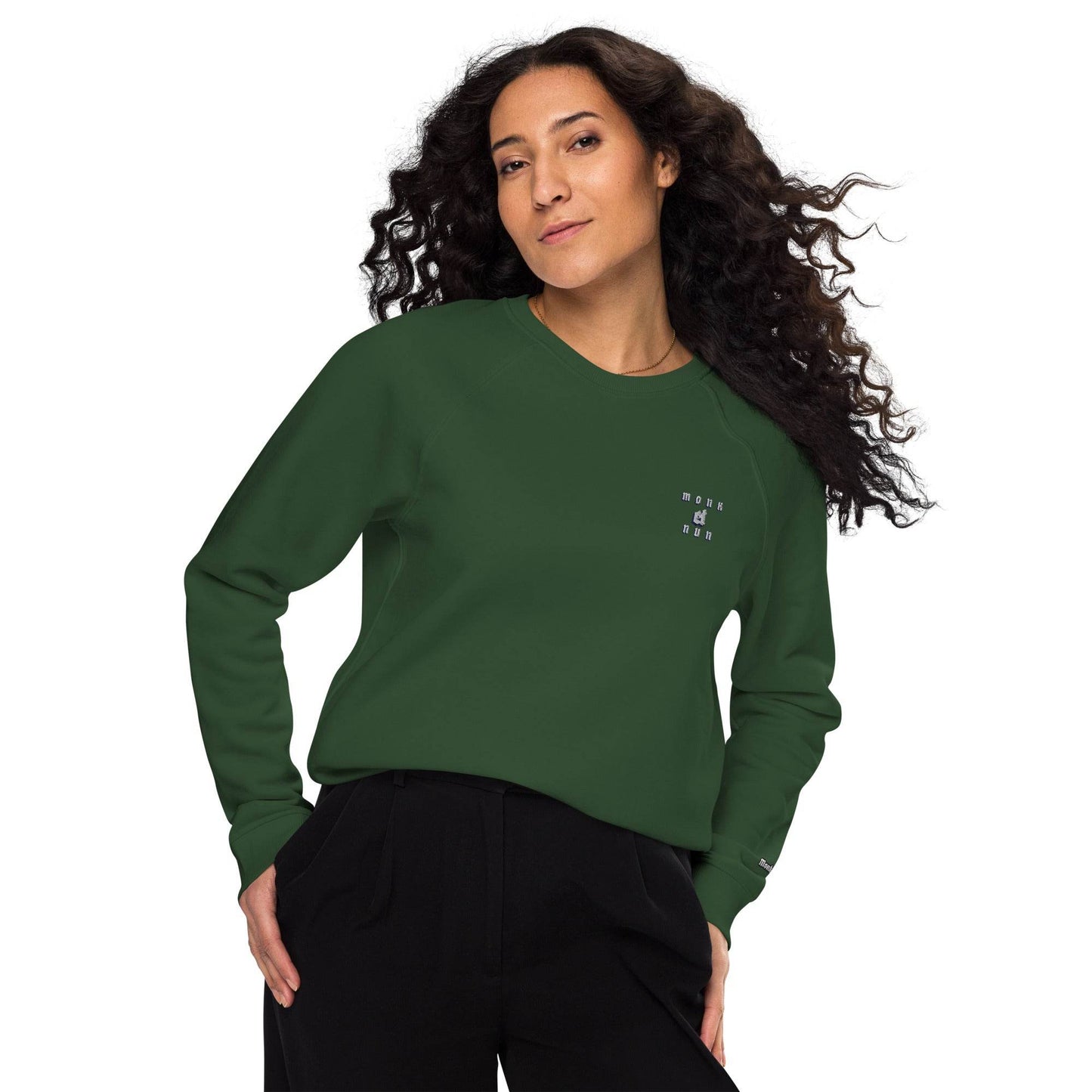 Unisex organic 100% cotton raglan sweatshirt Design #12 - Monk&Nun UnisexClothing
