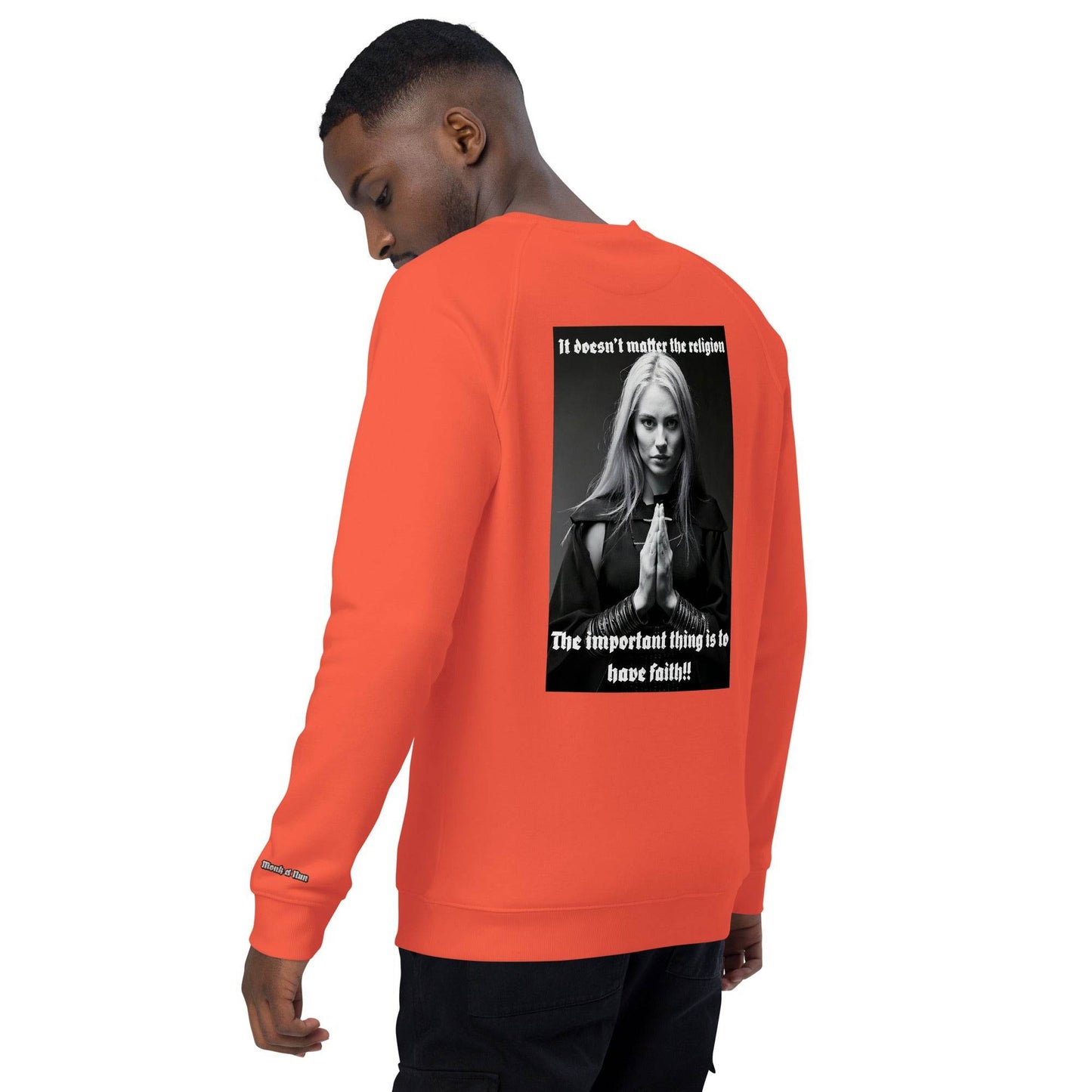 Unisex organic 100% cotton raglan sweatshirt Design #3 - Monk&Nun UnisexClothing