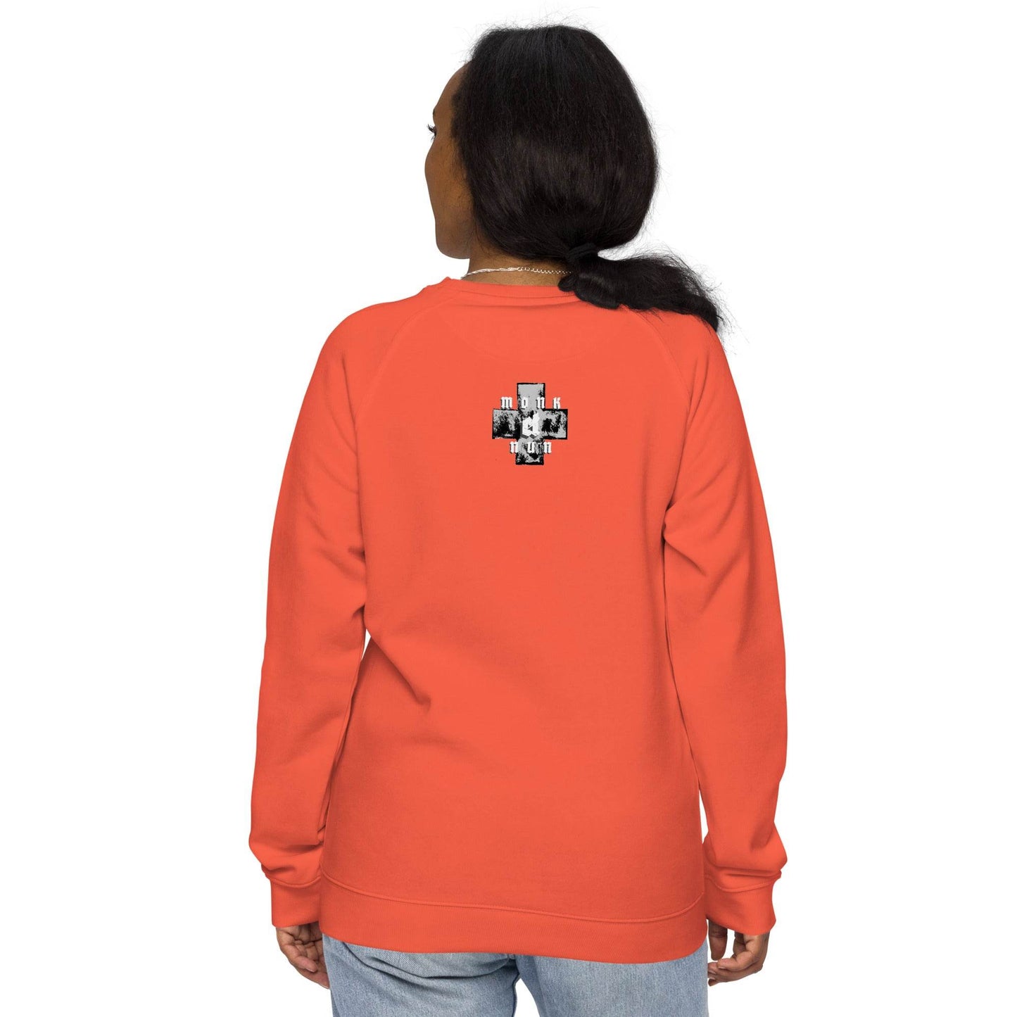 Unisex organic 100% cotton raglan sweatshirt Always think positive - Monk&Nun UnisexClothing