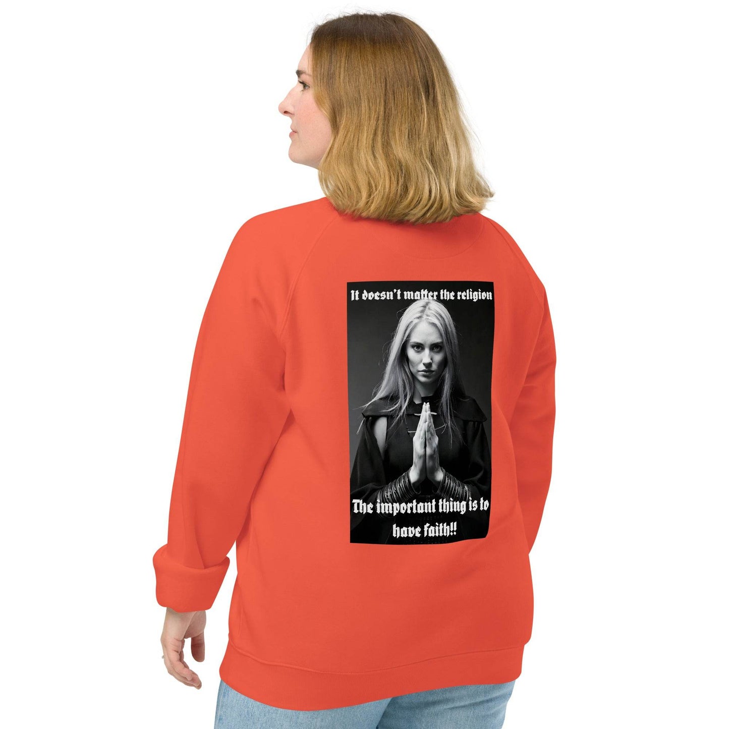 Unisex organic 100% cotton raglan sweatshirt Design #3 - Monk&Nun UnisexClothing