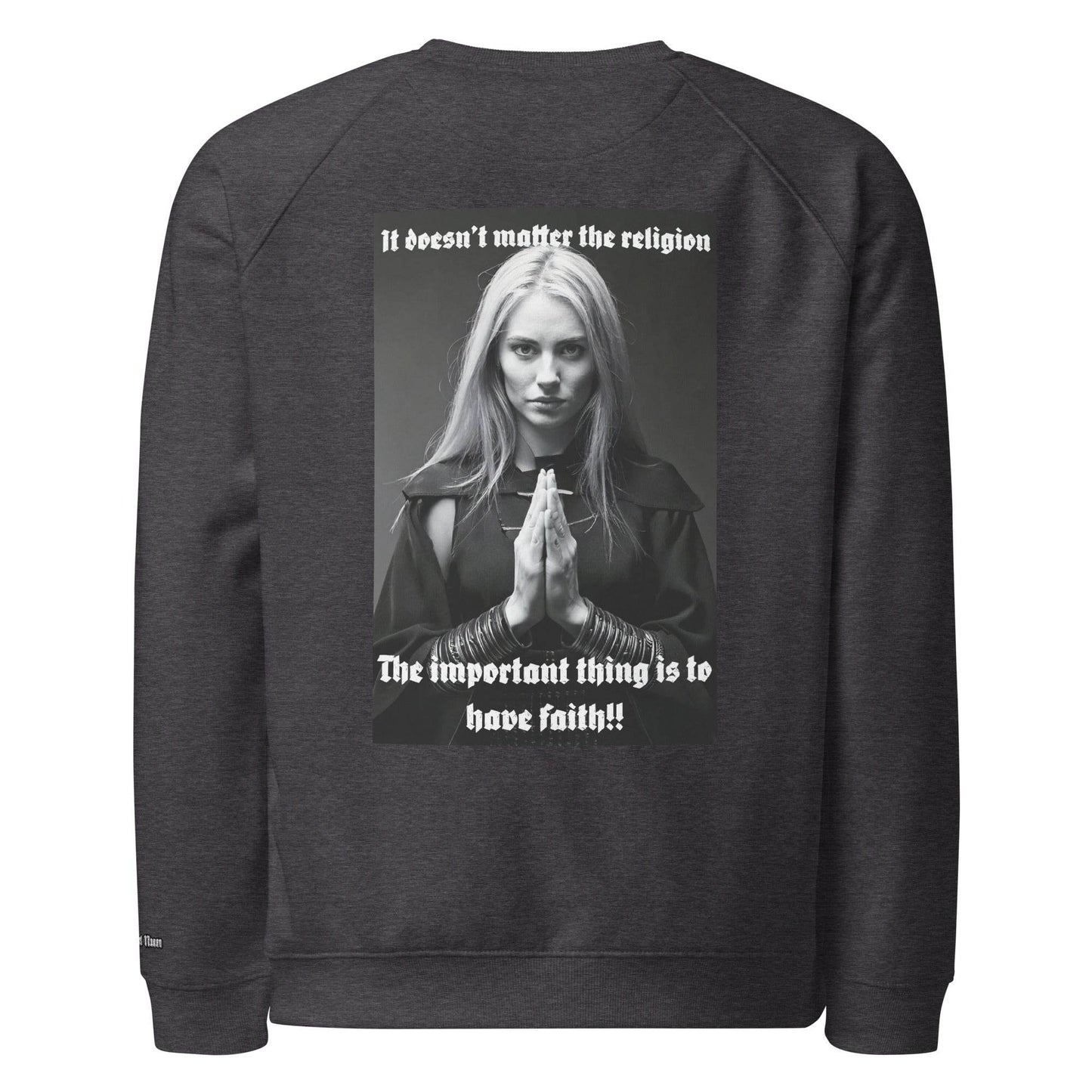 Unisex organic 100% cotton raglan sweatshirt Design #3 - Monk&Nun UnisexClothing