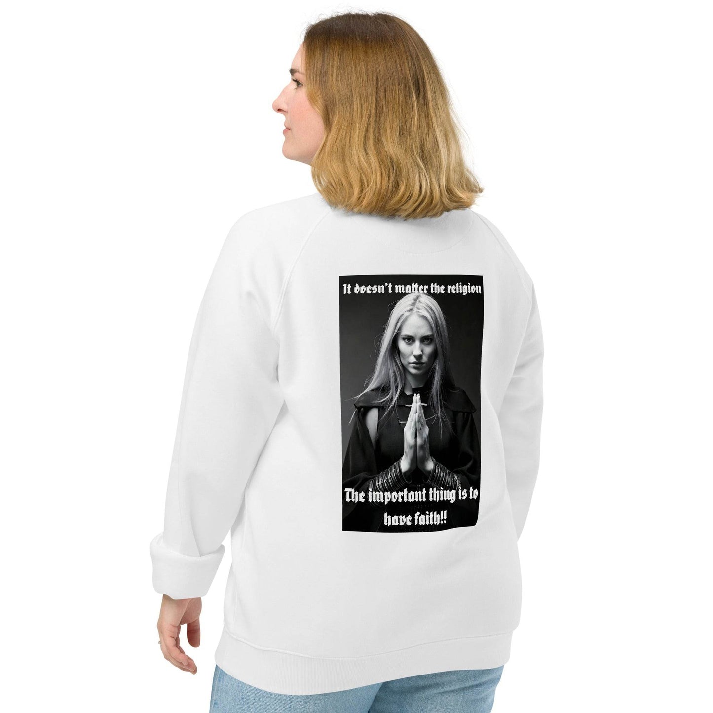 Unisex organic 100% cotton raglan sweatshirt Design #3 - Monk&Nun UnisexClothing