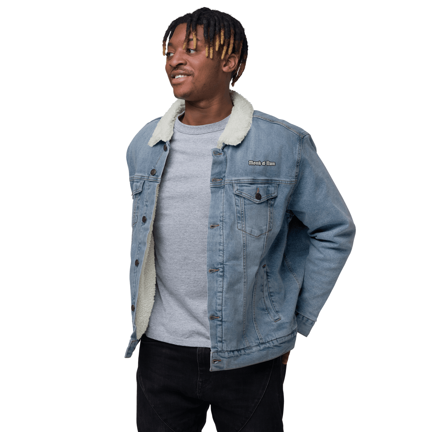 Unisex denim sherpa jacket LOGO - Monk&Nun UnisexClothing