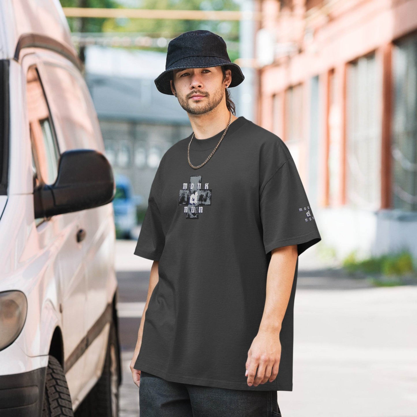 Unisex Oversized faded 100% carded cotton t-shirt Always think positive - Monk&Nun UnisexClothing