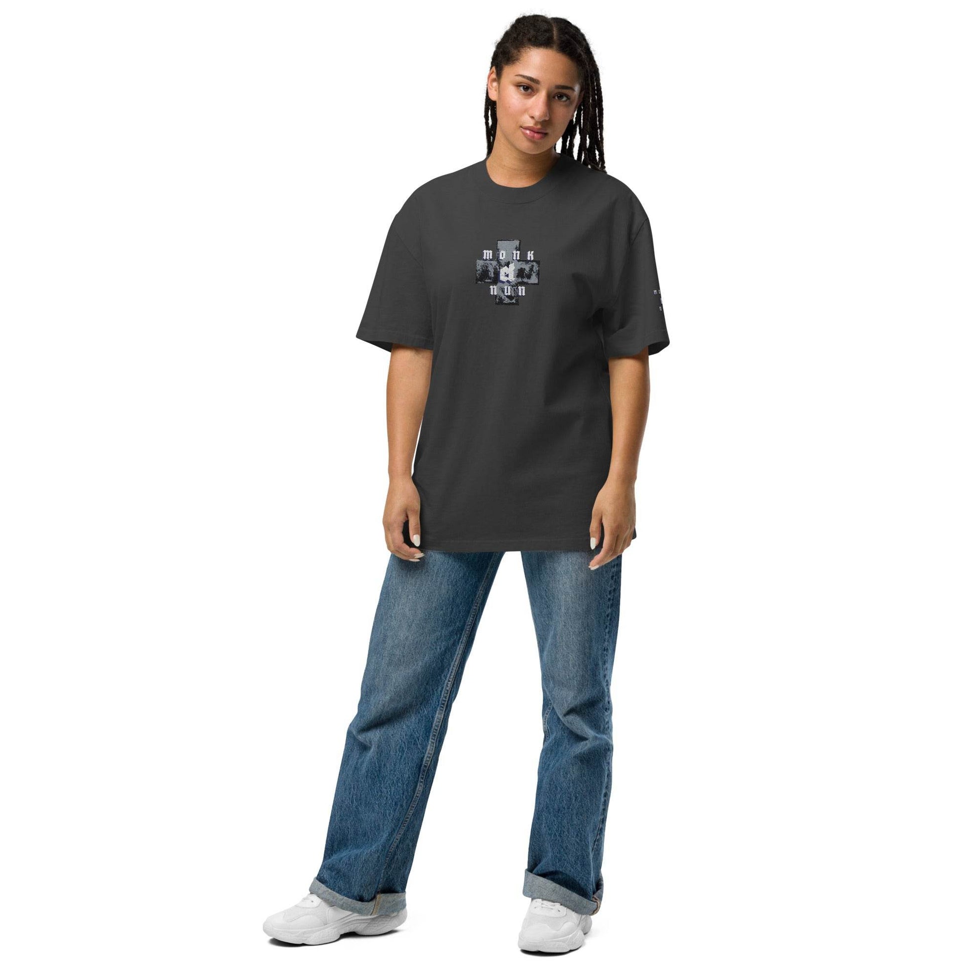 Unisex Oversized faded 100% carded cotton t-shirt Always think positive - Monk&Nun UnisexClothing