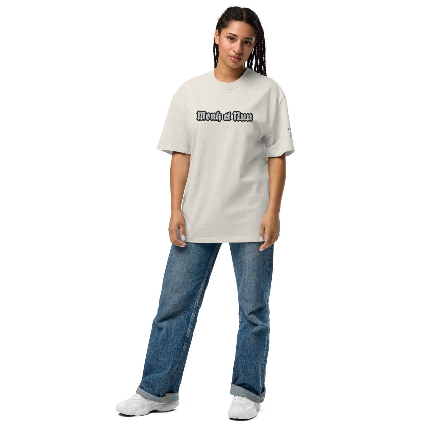 Unisex Oversized faded 100% carded cotton t-shirt Logo - Monk&Nun UnisexClothing