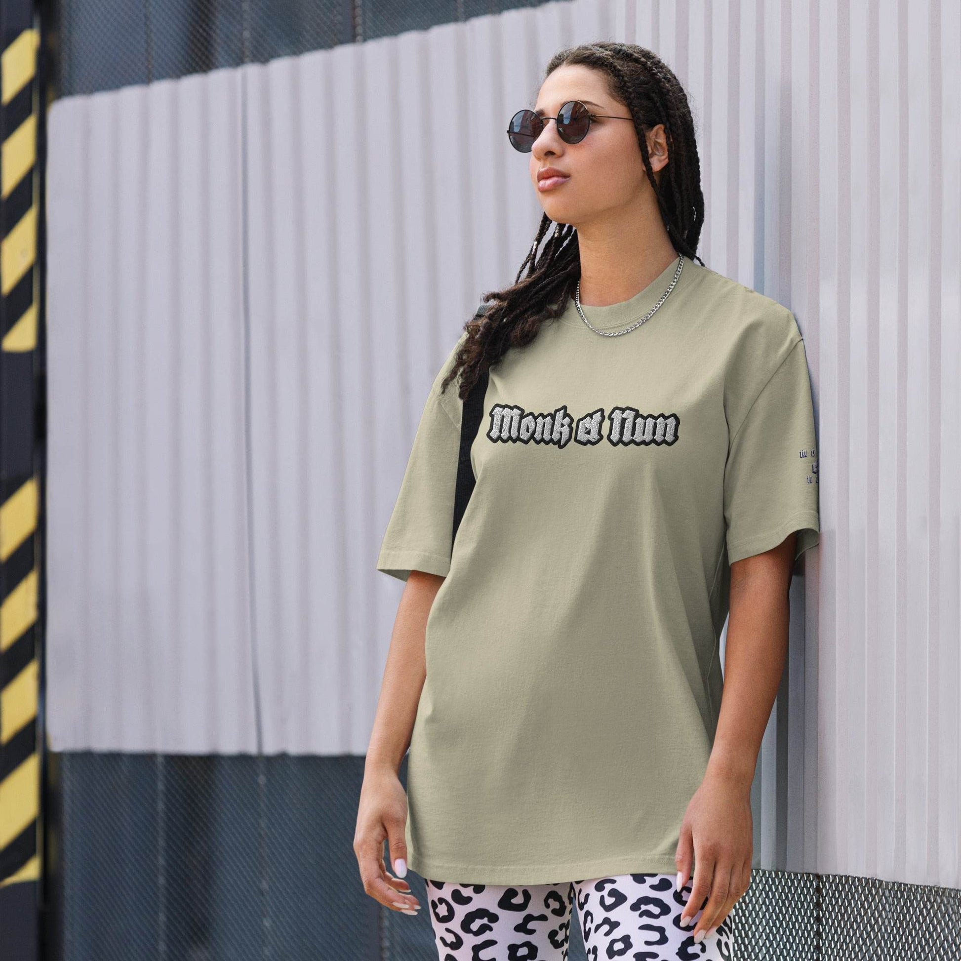Unisex Oversized faded 100% carded cotton t-shirt Logo - Monk&Nun UnisexClothing