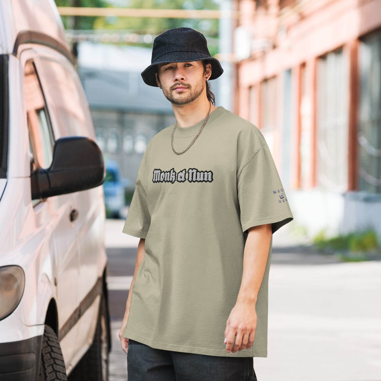 Unisex Oversized faded 100% carded cotton t-shirt Logo - Monk&Nun UnisexClothing