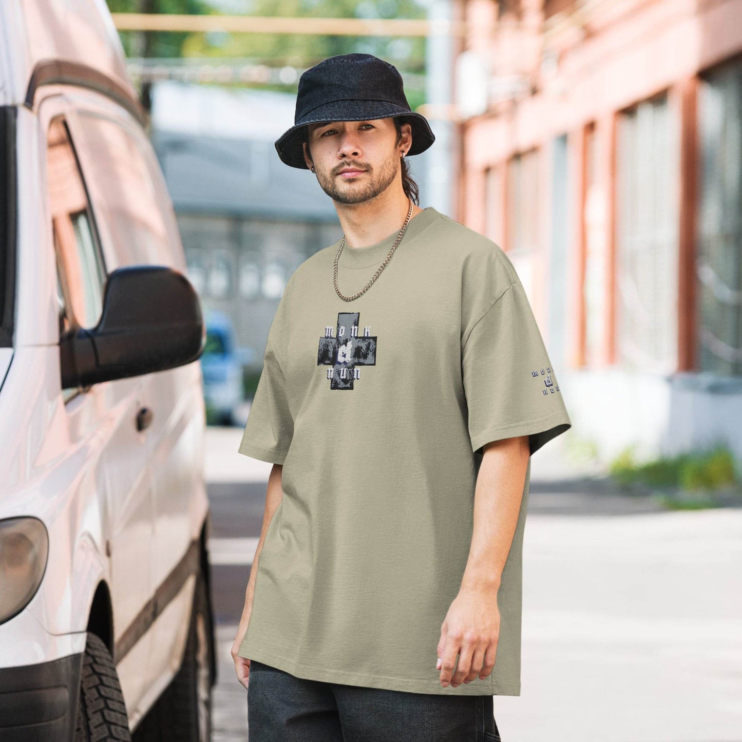 Unisex Oversized faded 100% carded cotton t-shirt Always think positive - Monk&Nun UnisexClothing