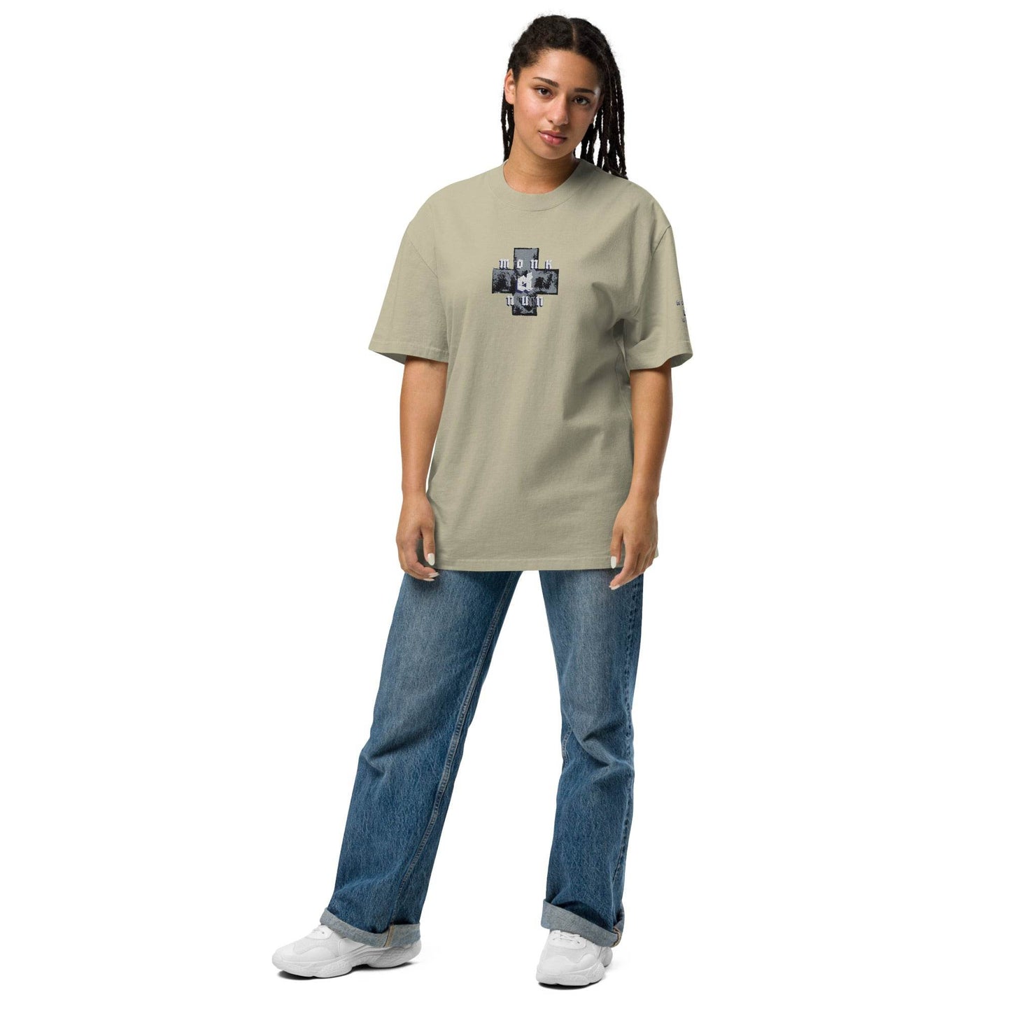 Unisex Oversized faded 100% carded cotton t-shirt Always think positive - Monk&Nun UnisexClothing