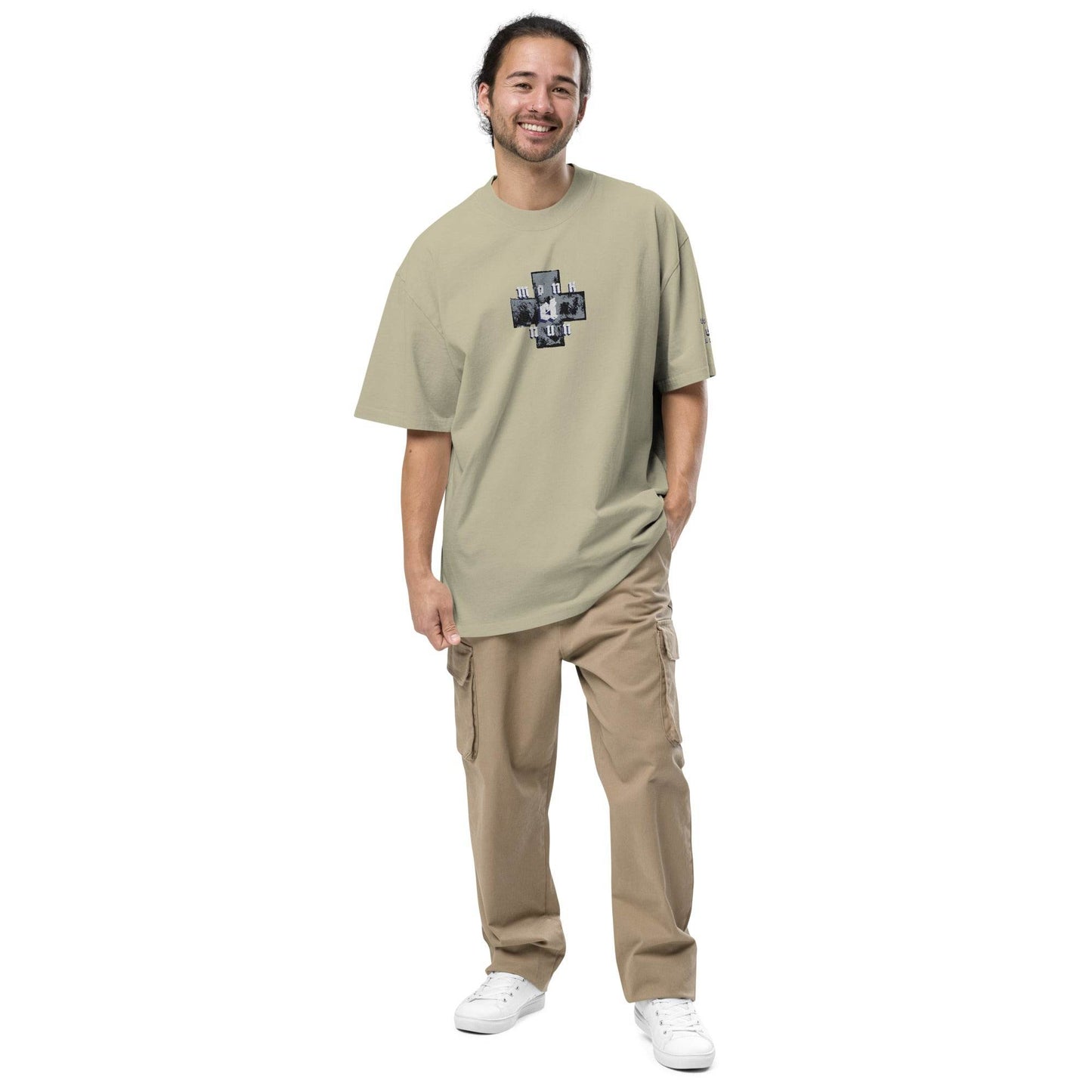 Unisex Oversized faded 100% carded cotton t-shirt Always think positive - Monk&Nun UnisexClothing