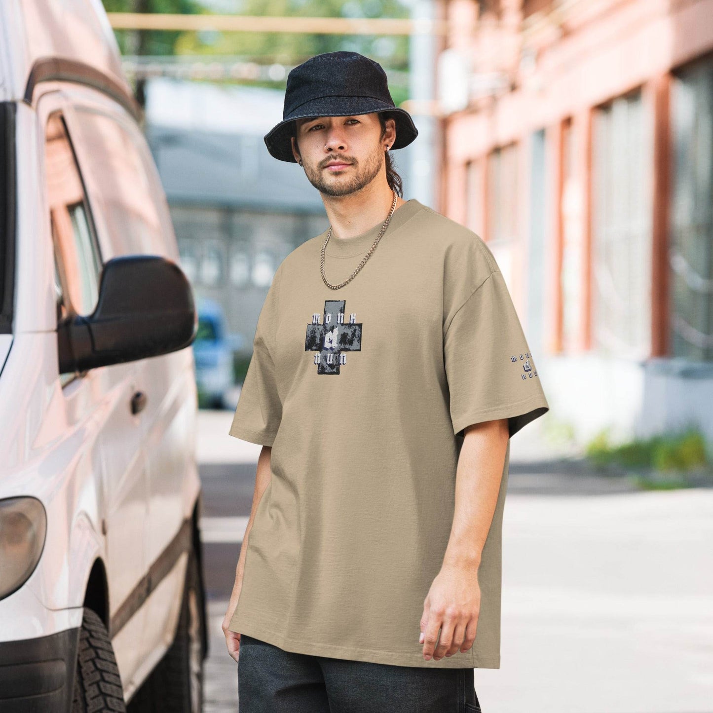Unisex Oversized faded 100% carded cotton t-shirt Always think positive - Monk&Nun UnisexClothing