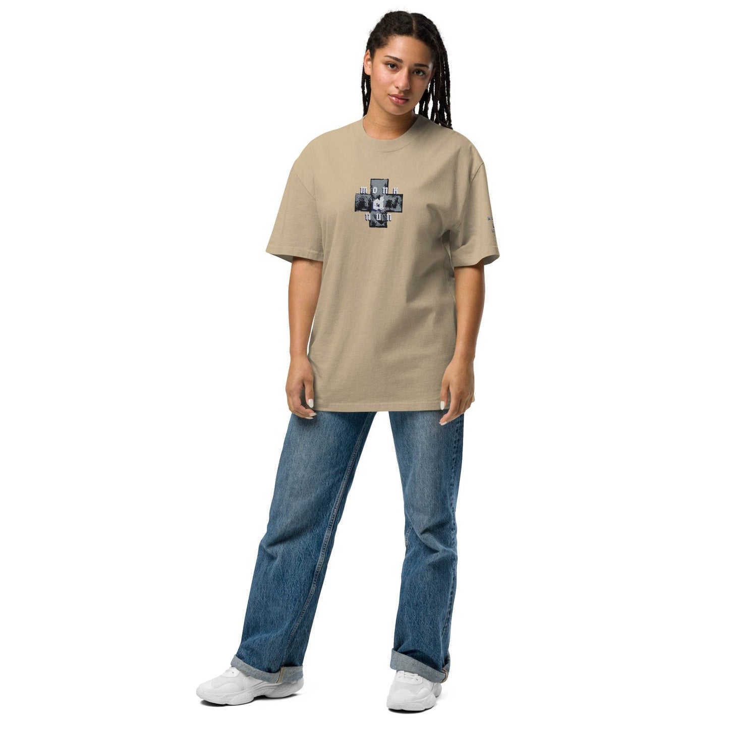 Unisex Oversized faded 100% carded cotton t-shirt Always think positive - Monk&Nun UnisexClothing