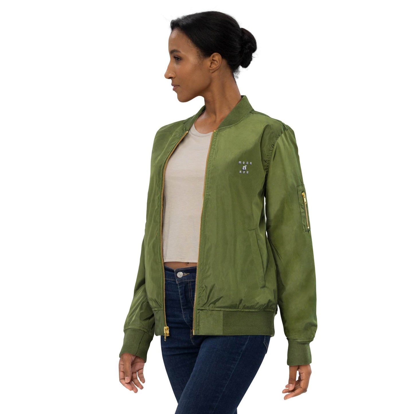Unisex Premium bomber jacket Always think Positive - Monk&Nun UnisexClothing