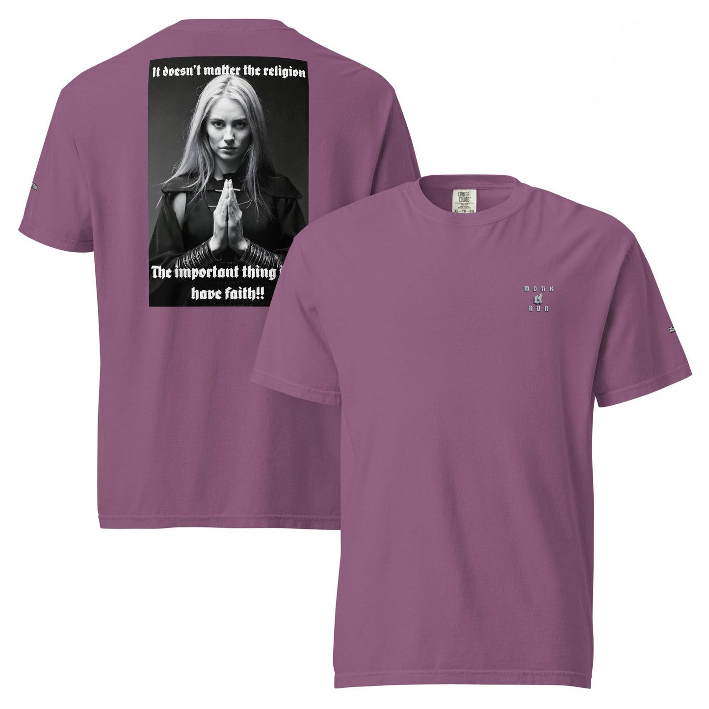 Unisex garment-dyed heavyweight 100% cotton t-shirt Design #3 - Monk&Nun UnisexClothing