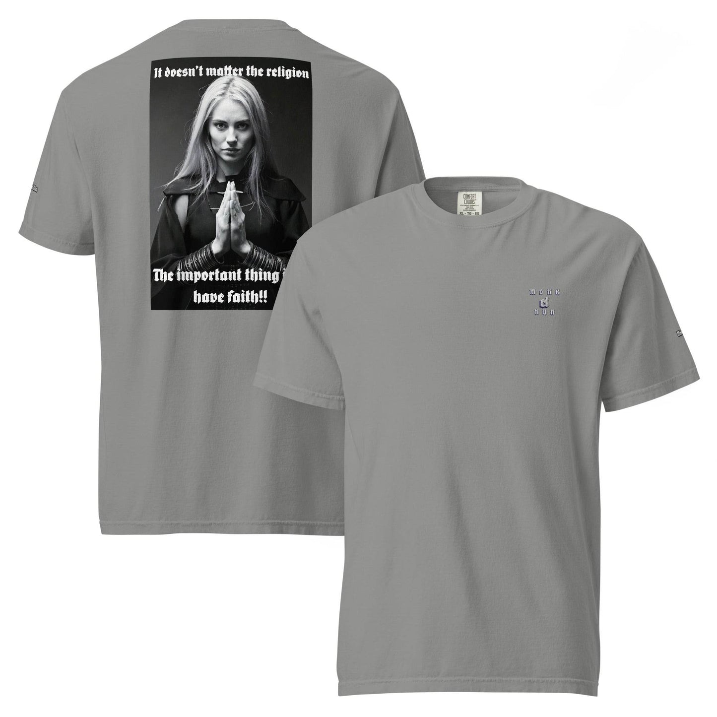 Unisex garment-dyed heavyweight 100% cotton t-shirt Design #3 - Monk&Nun UnisexClothing
