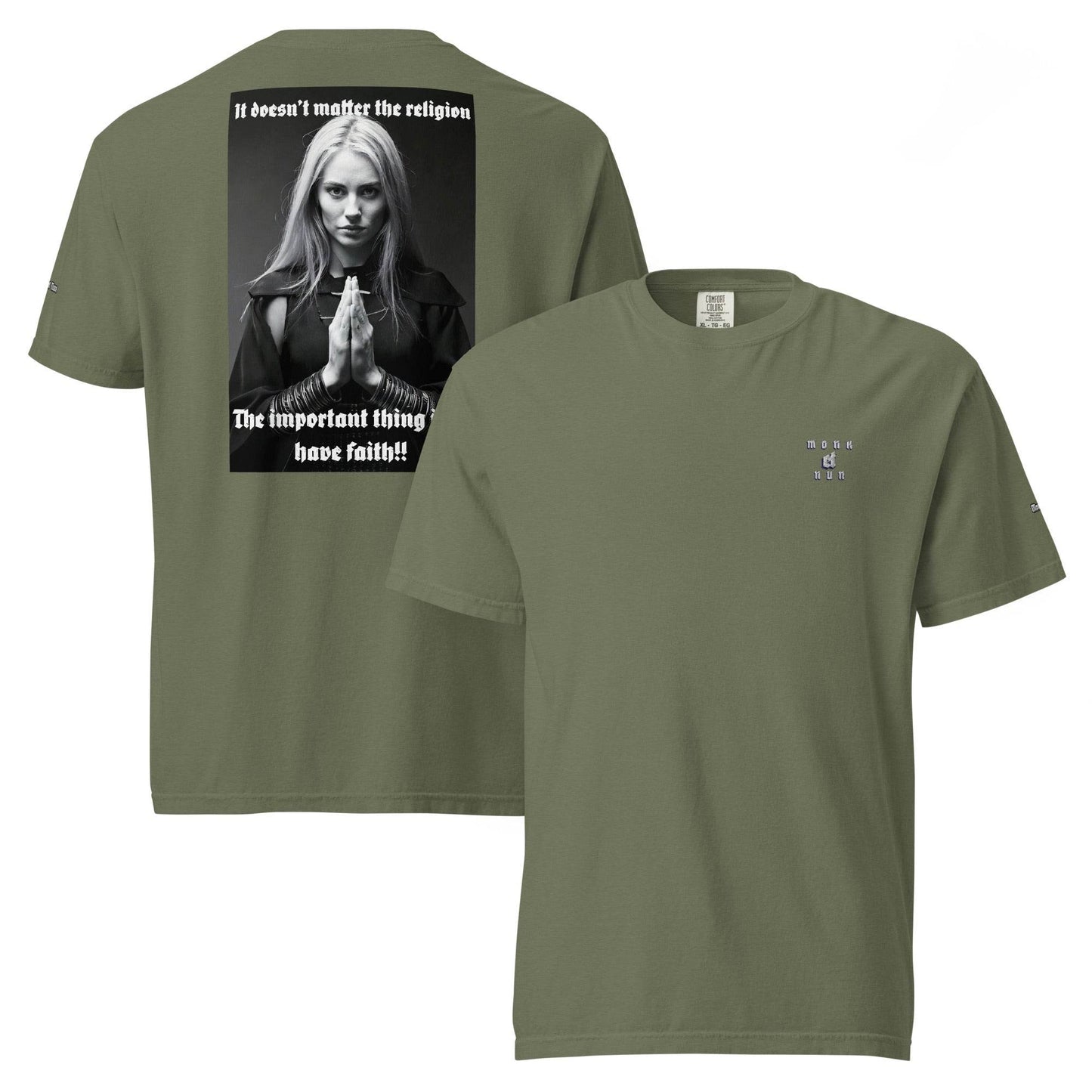 Unisex garment-dyed heavyweight 100% cotton t-shirt Design #3 - Monk&Nun UnisexClothing