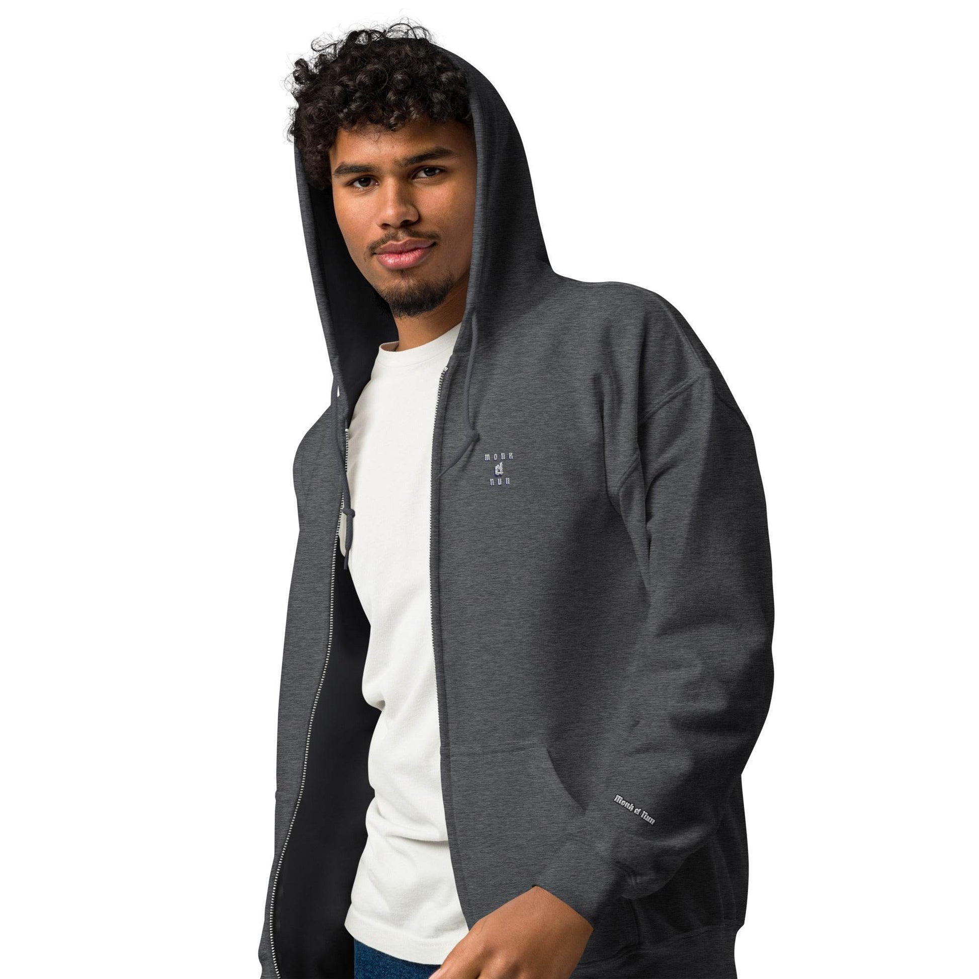 Unisex heavy 50% cotton blend zip Hoodie Design #3 - Monk&Nun UnisexClothing