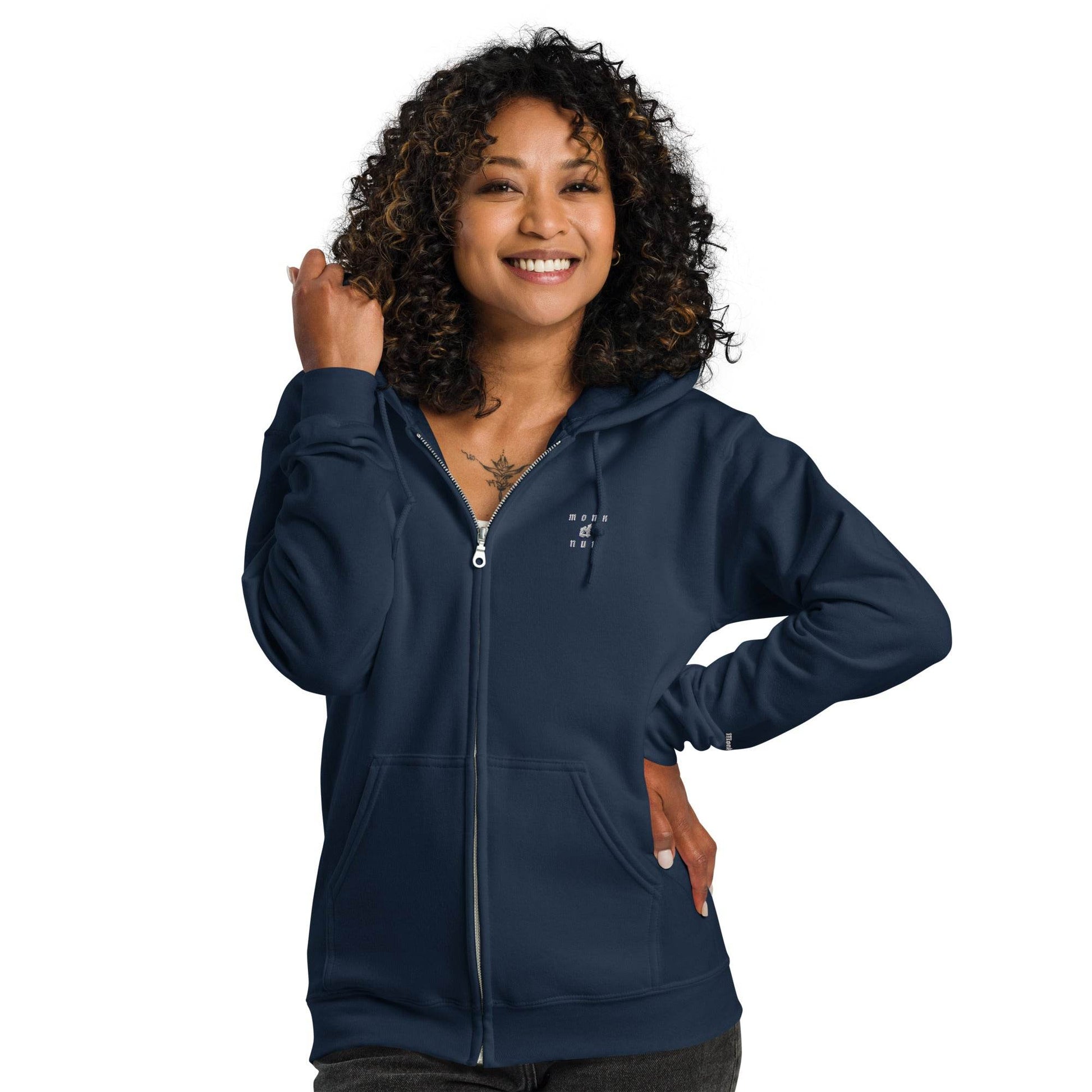 Unisex heavy 50% cotton blend zip Hoodie Design #3 - Monk&Nun UnisexClothing