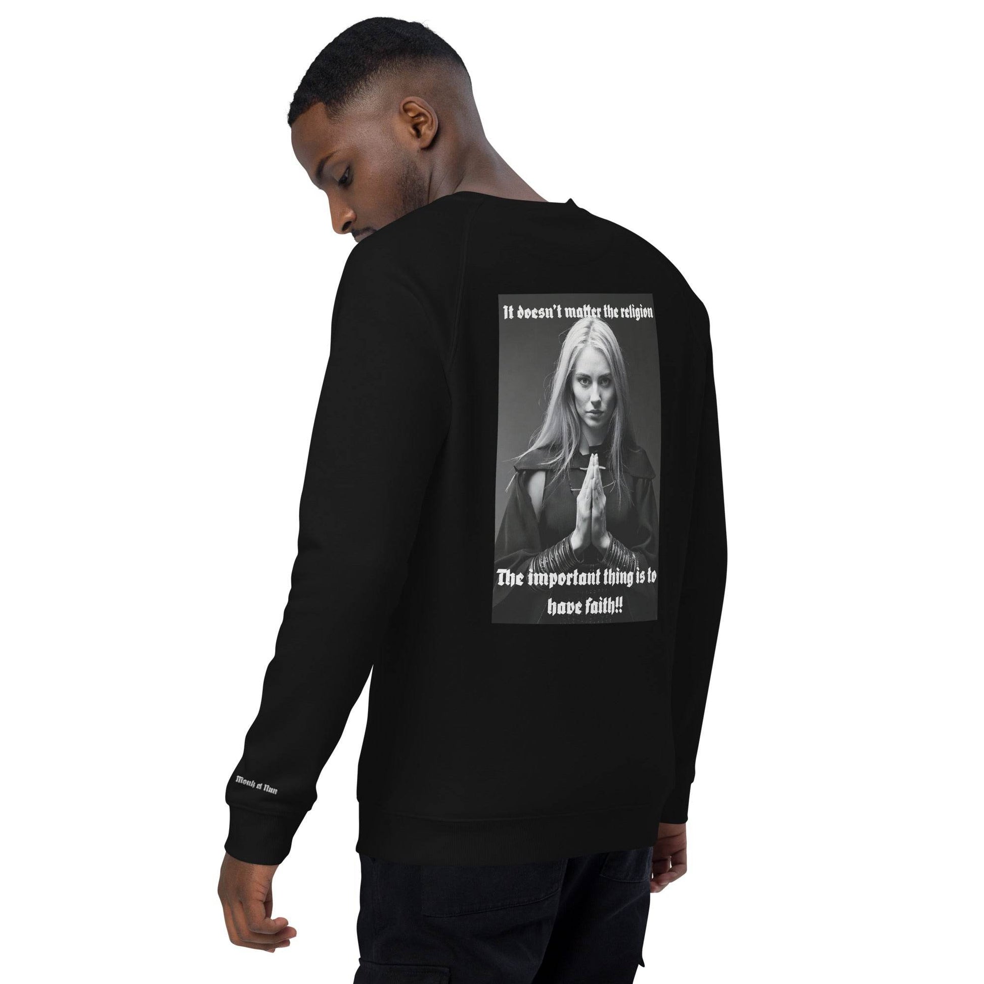 Unisex organic 100% cotton raglan sweatshirt Design #3 - Monk&Nun UnisexClothing