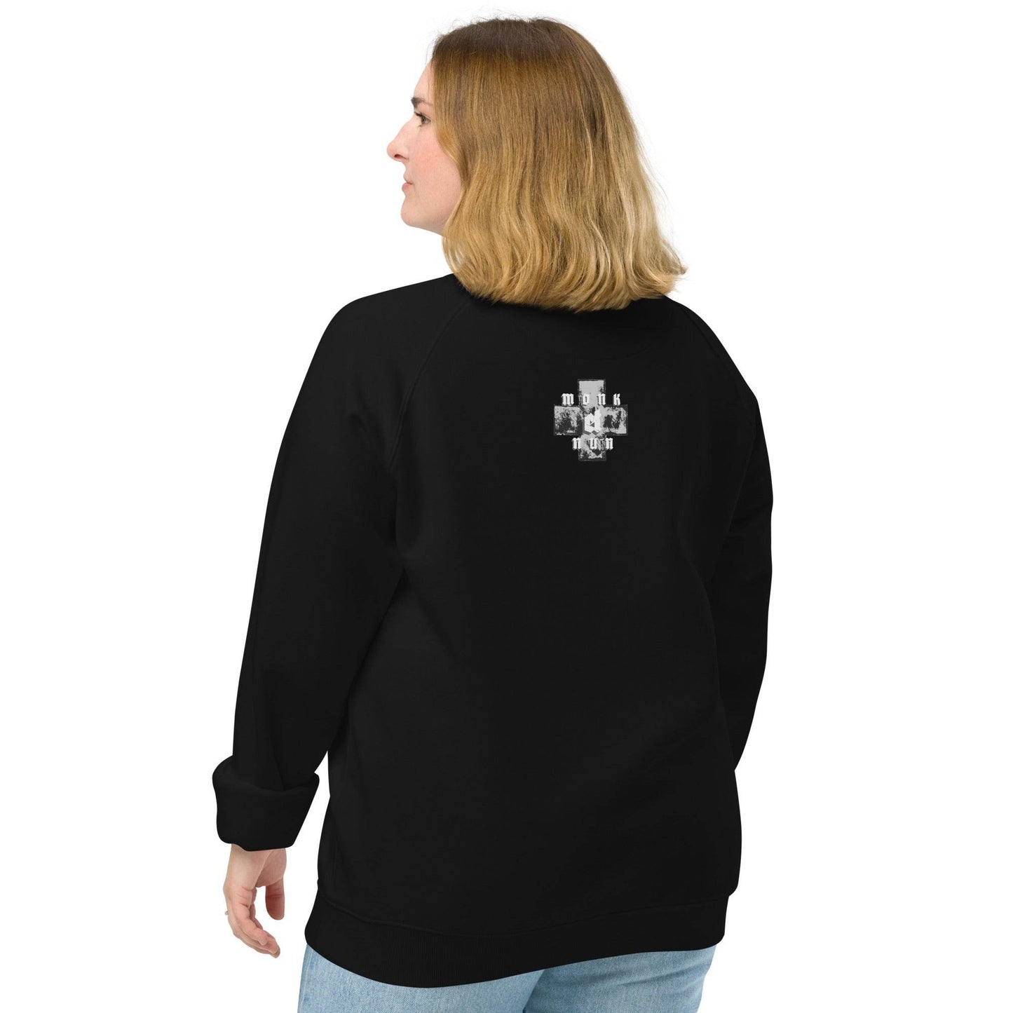 Unisex organic 100% cotton raglan sweatshirt Always think positive - Monk&Nun UnisexClothing