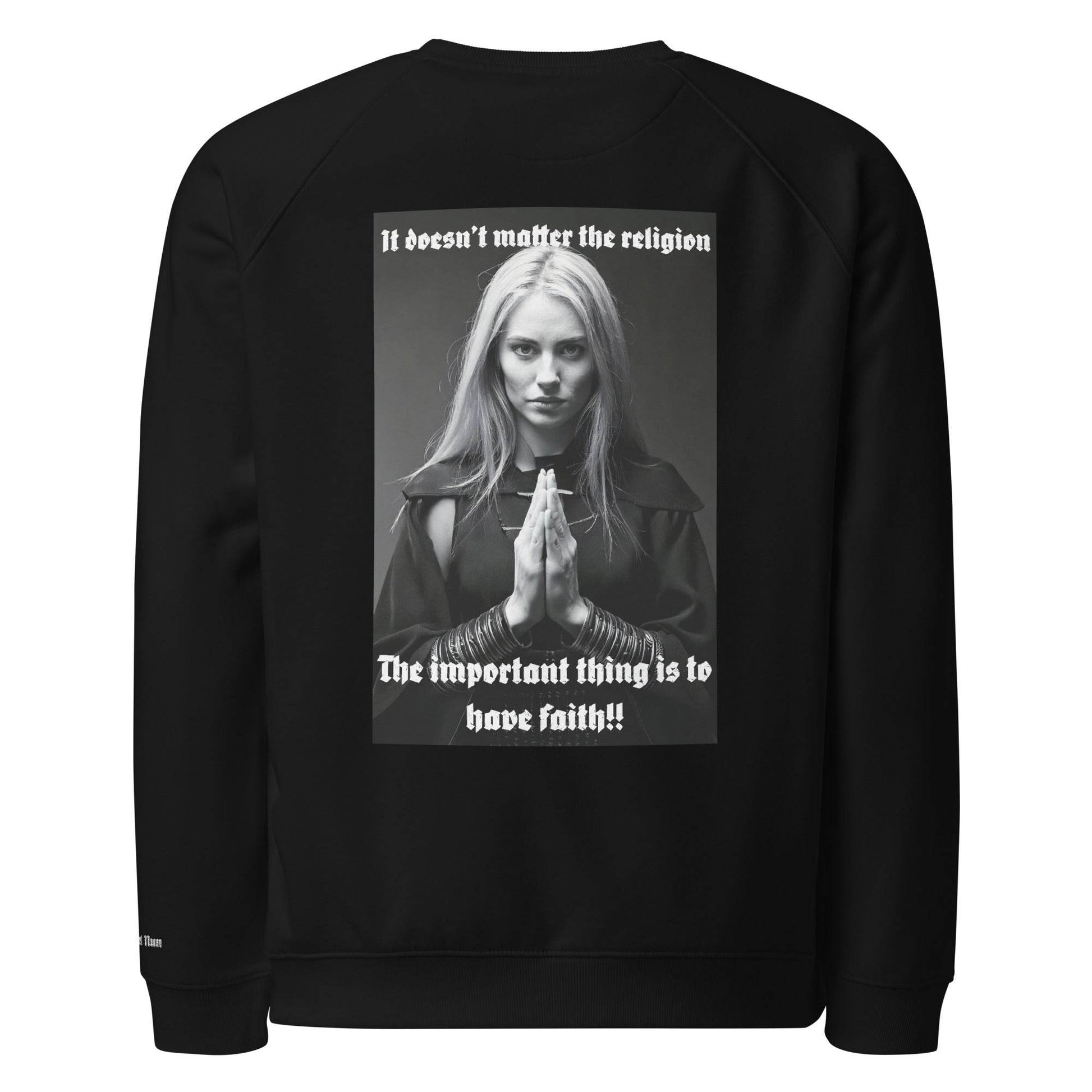 Unisex organic 100% cotton raglan sweatshirt Design #3 - Monk&Nun UnisexClothing