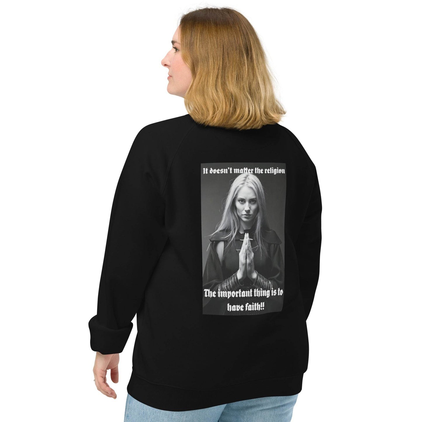 Unisex organic 100% cotton raglan sweatshirt Design #3 - Monk&Nun UnisexClothing