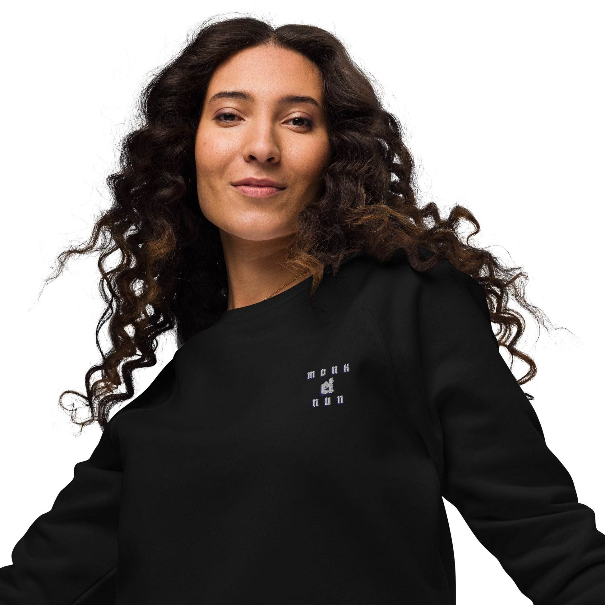 Unisex organic 100% cotton raglan sweatshirt Design #3 - Monk&Nun UnisexClothing