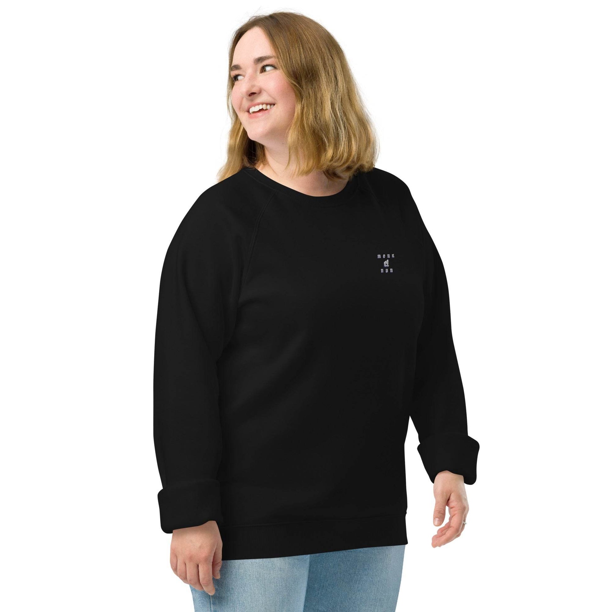 Unisex organic 100% cotton raglan sweatshirt Always think positive - Monk&Nun UnisexClothing