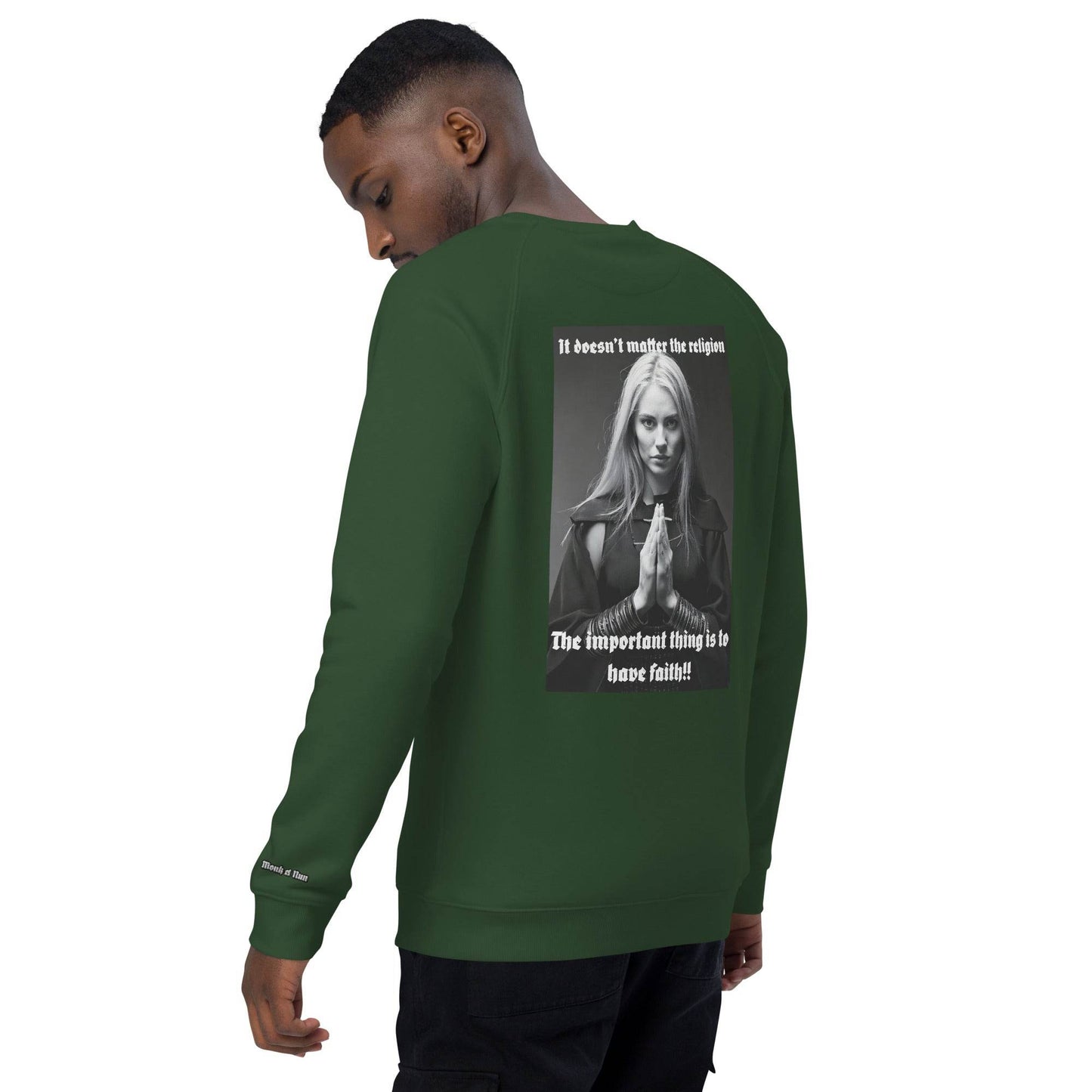 Unisex organic 100% cotton raglan sweatshirt Design #3 - Monk&Nun UnisexClothing