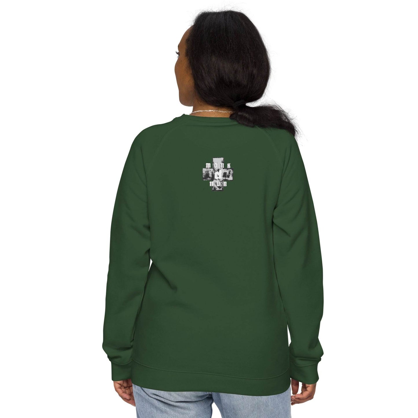 Unisex organic 100% cotton raglan sweatshirt Always think positive - Monk&Nun UnisexClothing