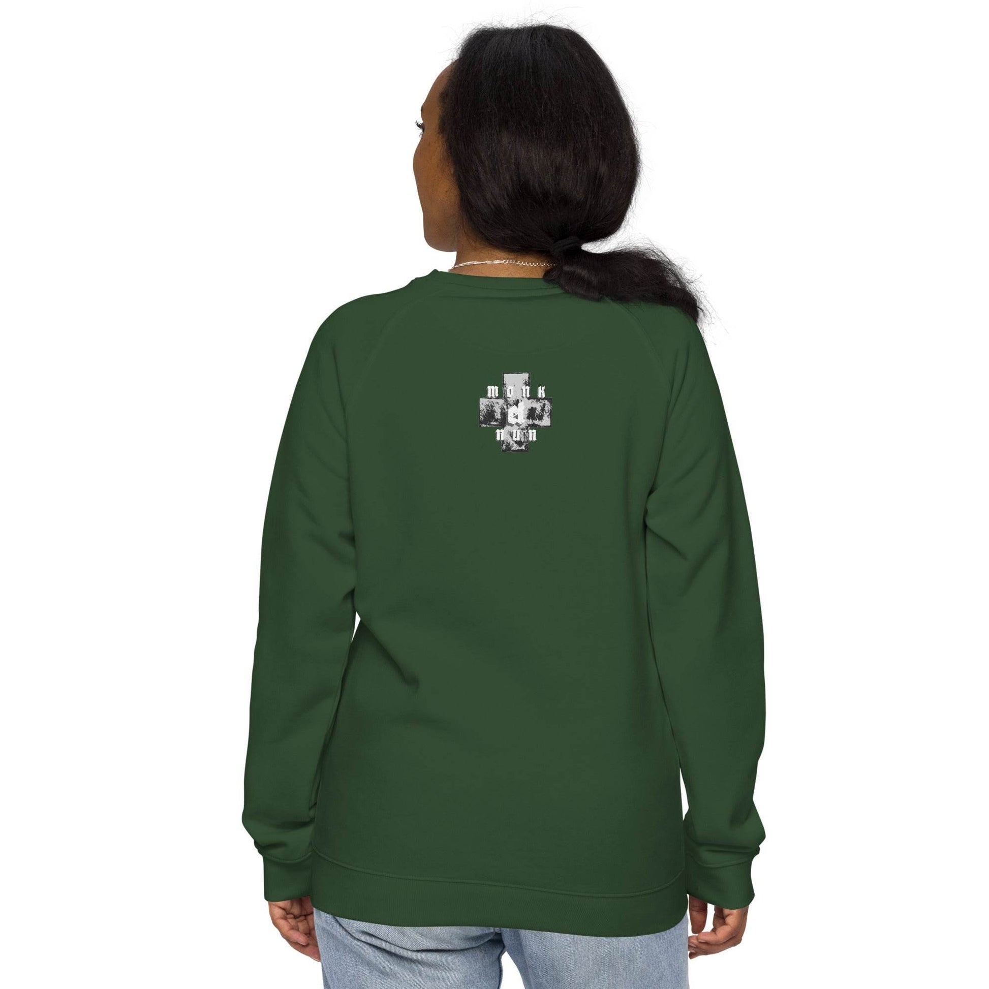 Unisex organic 100% cotton raglan sweatshirt Always think positive - Monk&Nun UnisexClothing