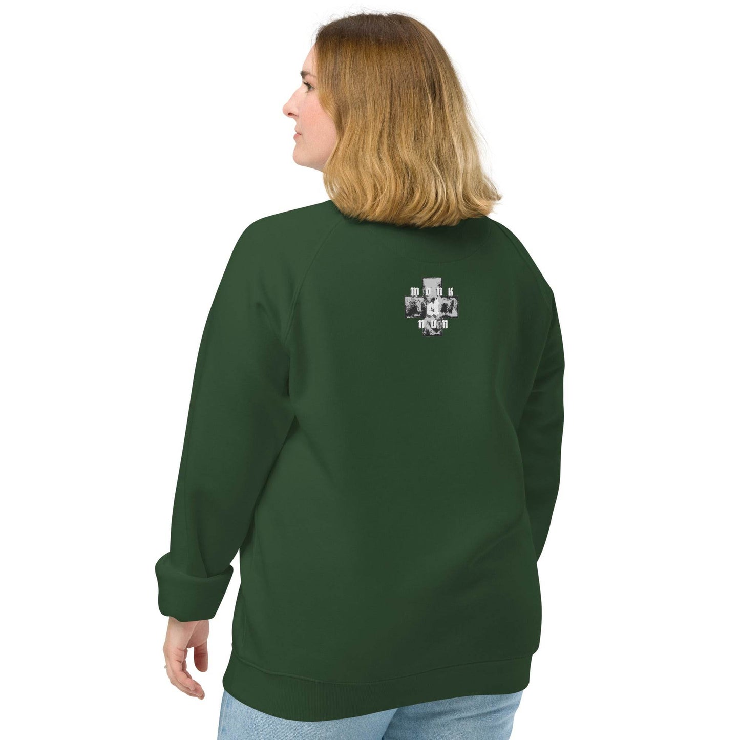 Unisex organic 100% cotton raglan sweatshirt Always think positive - Monk&Nun UnisexClothing