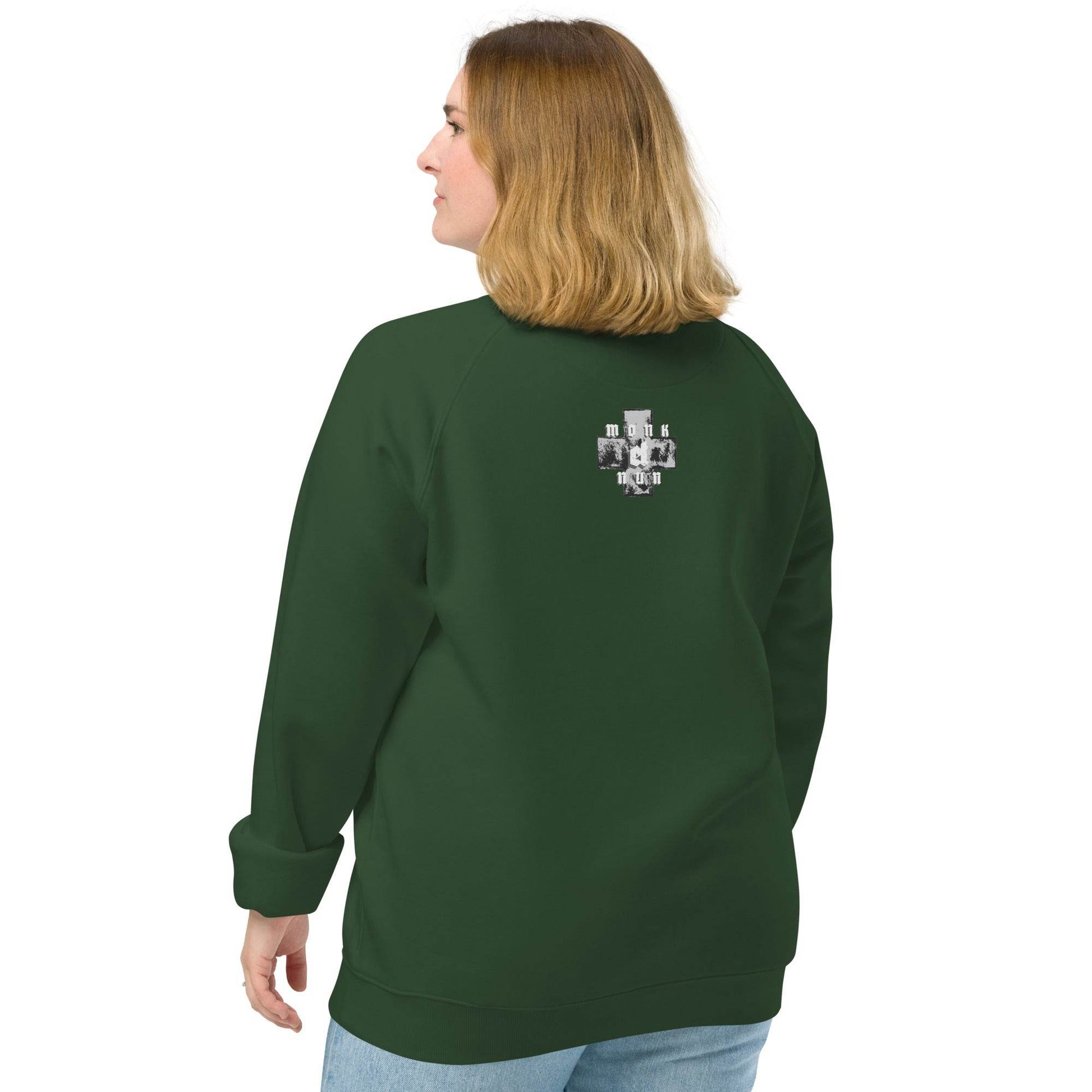 Unisex organic 100% cotton raglan sweatshirt Always think positive - Monk&Nun UnisexClothing