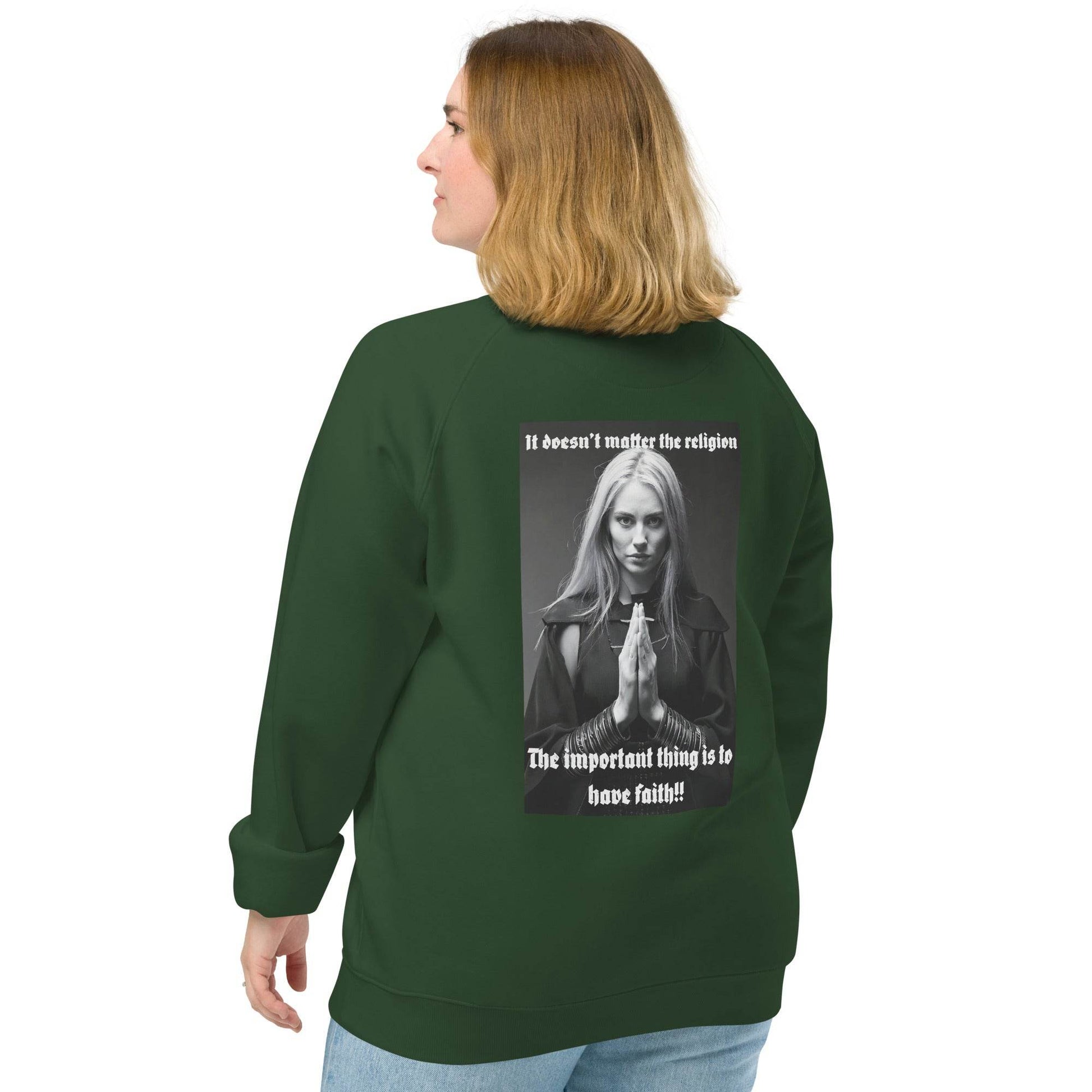 Unisex organic 100% cotton raglan sweatshirt Design #3 - Monk&Nun UnisexClothing