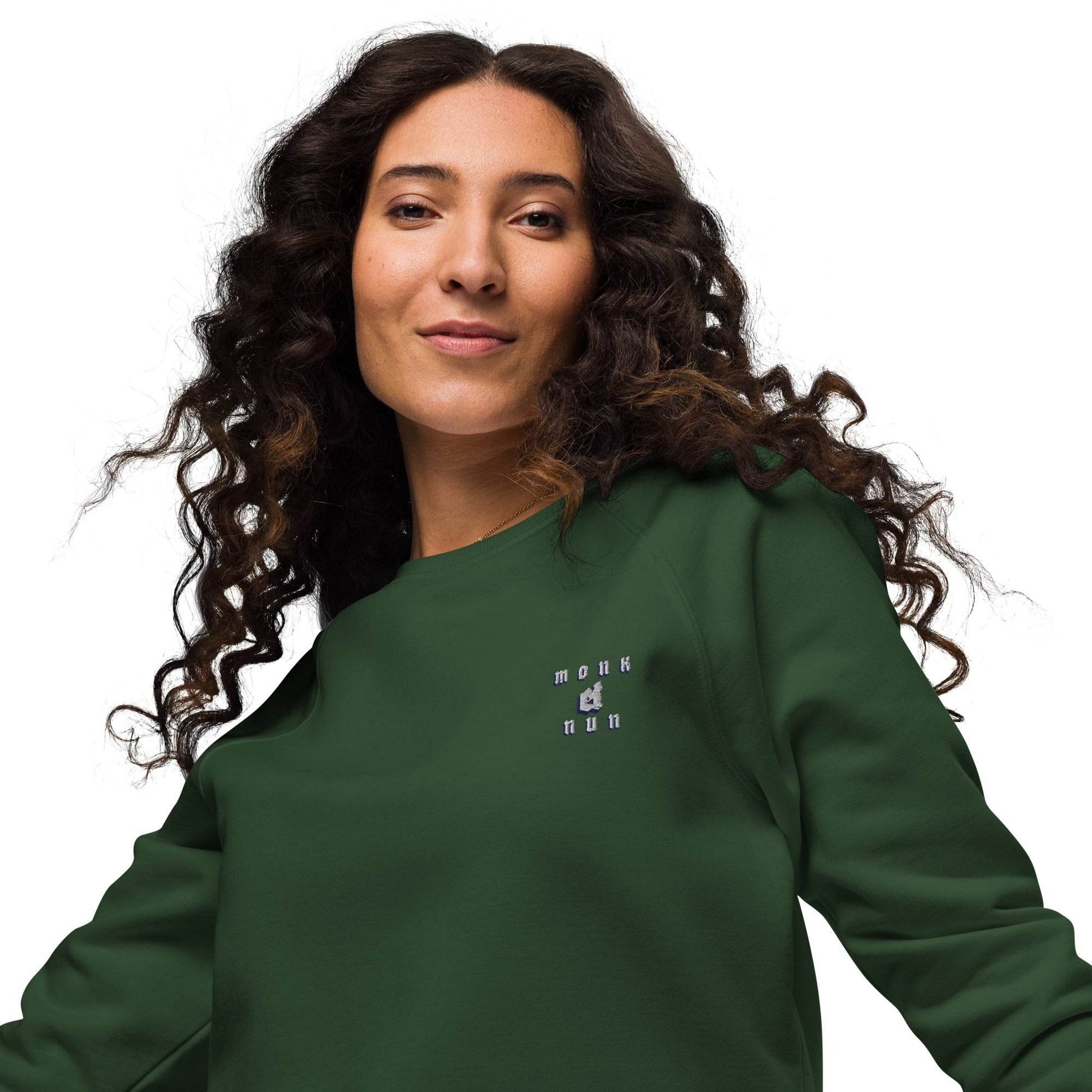 Unisex organic 100% cotton raglan sweatshirt Design #3 - Monk&Nun UnisexClothing