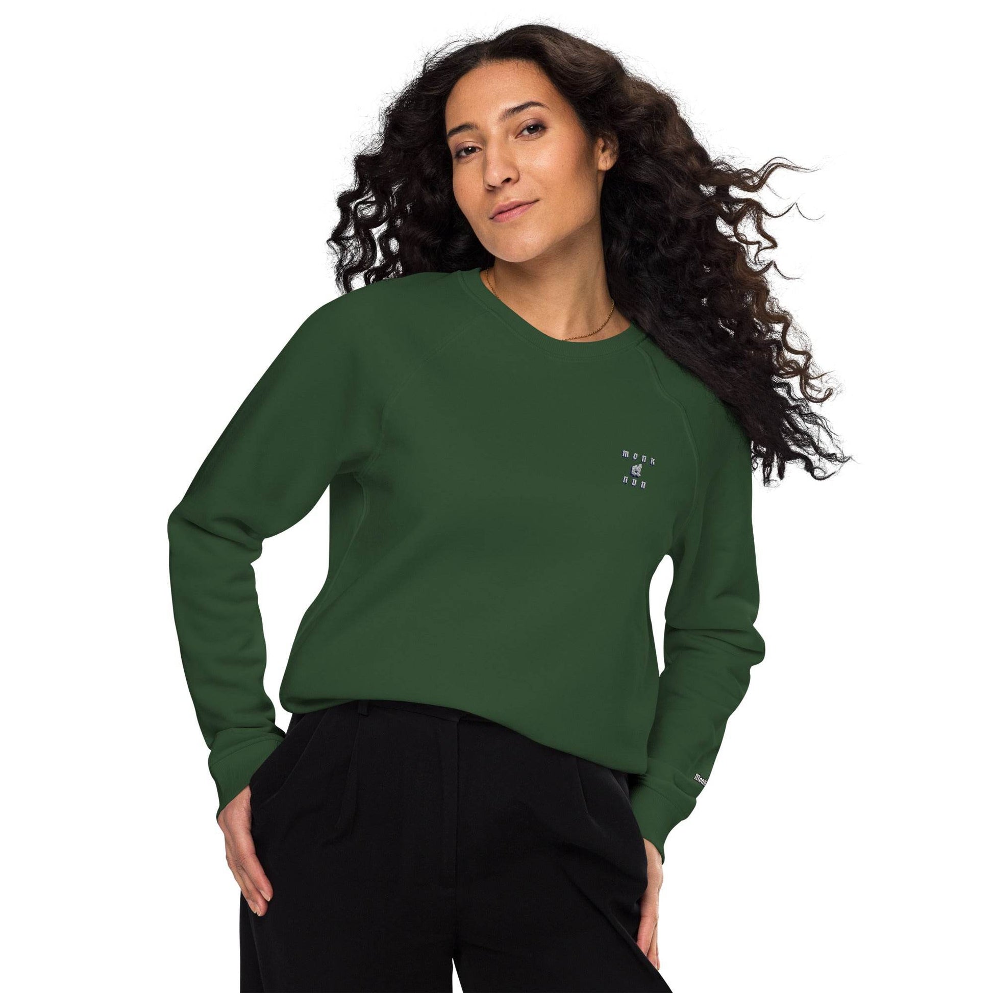 Unisex organic 100% cotton raglan sweatshirt Always think positive - Monk&Nun UnisexClothing