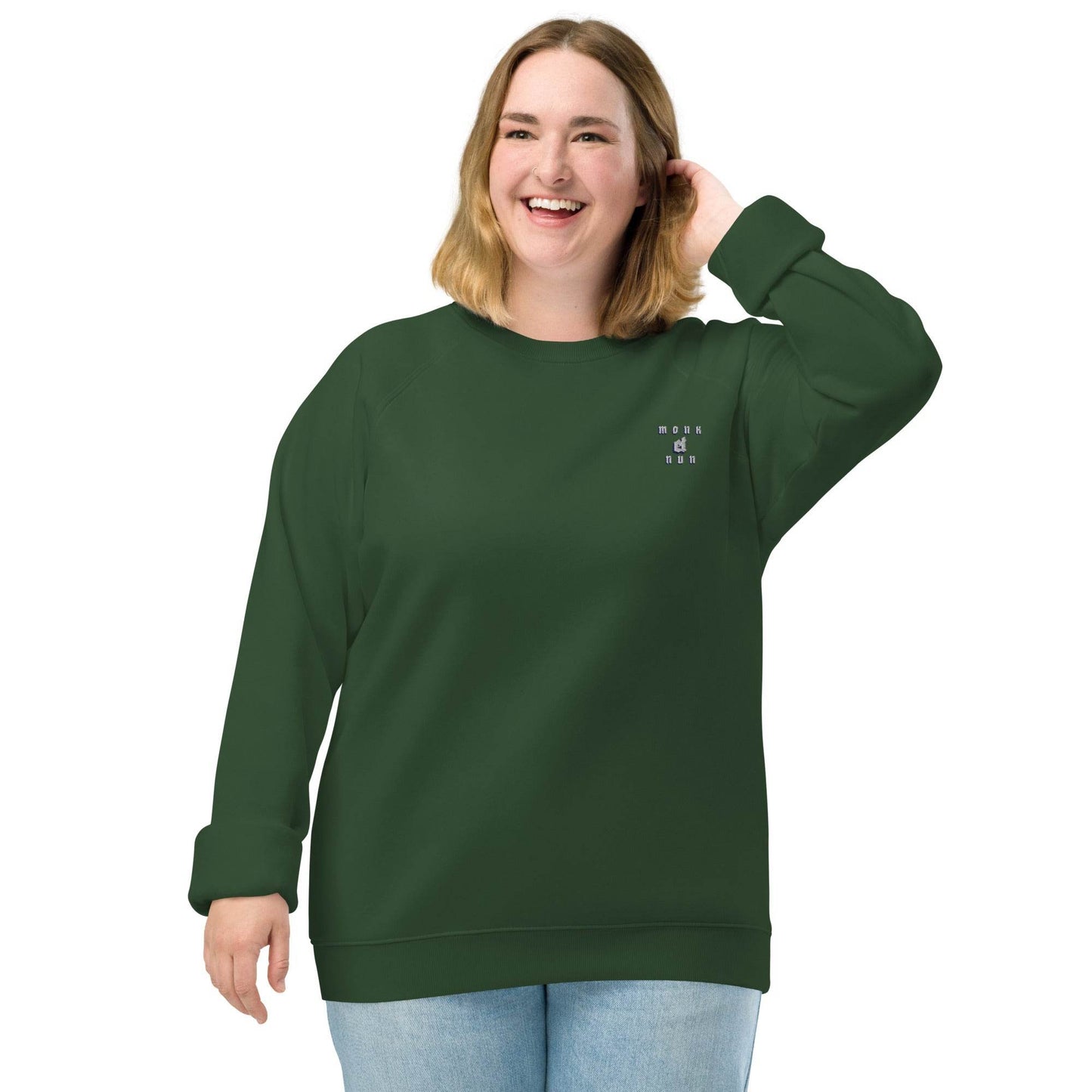 Unisex organic 100% cotton raglan sweatshirt Design #3 - Monk&Nun UnisexClothing