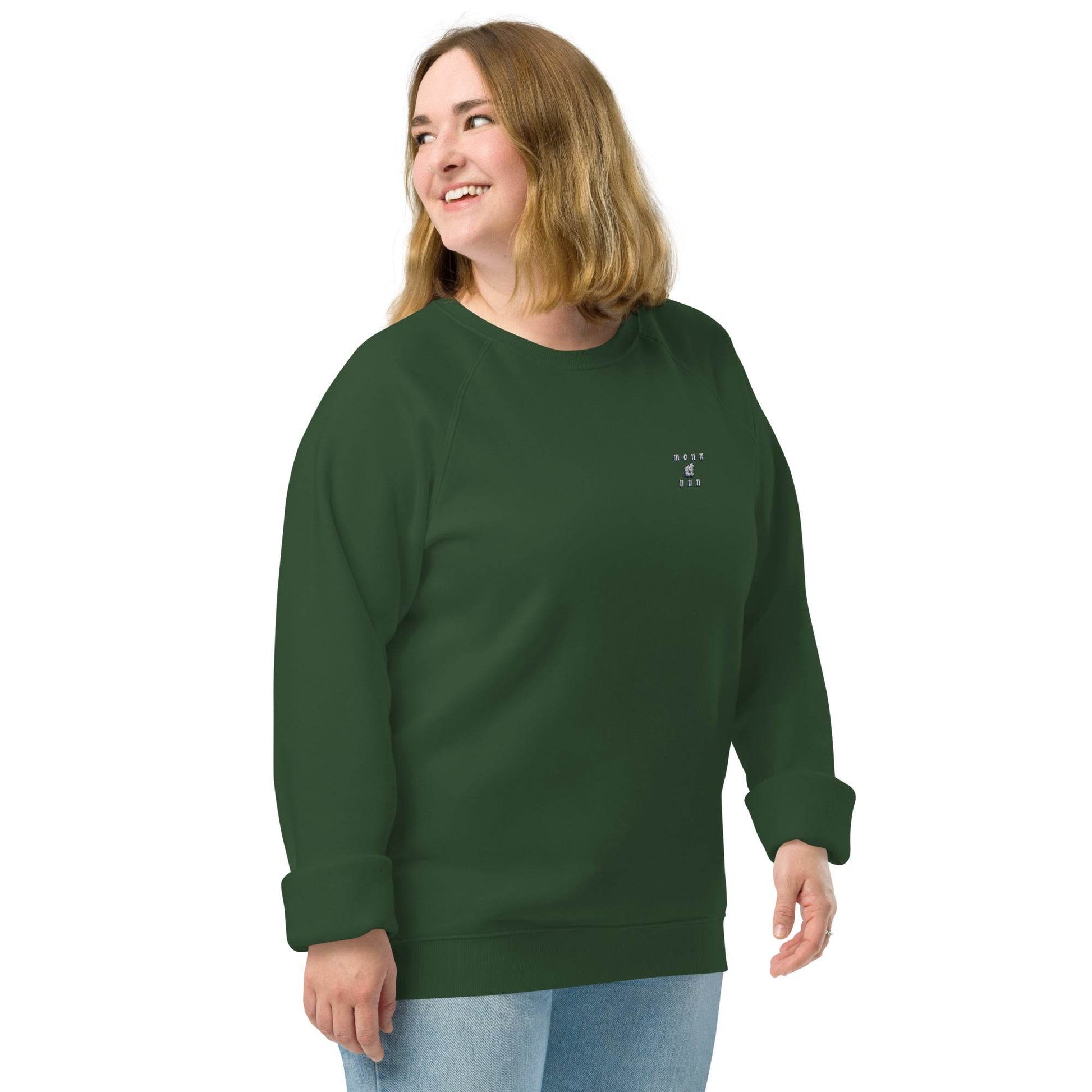 Unisex organic 100% cotton raglan sweatshirt Always think positive - Monk&Nun UnisexClothing