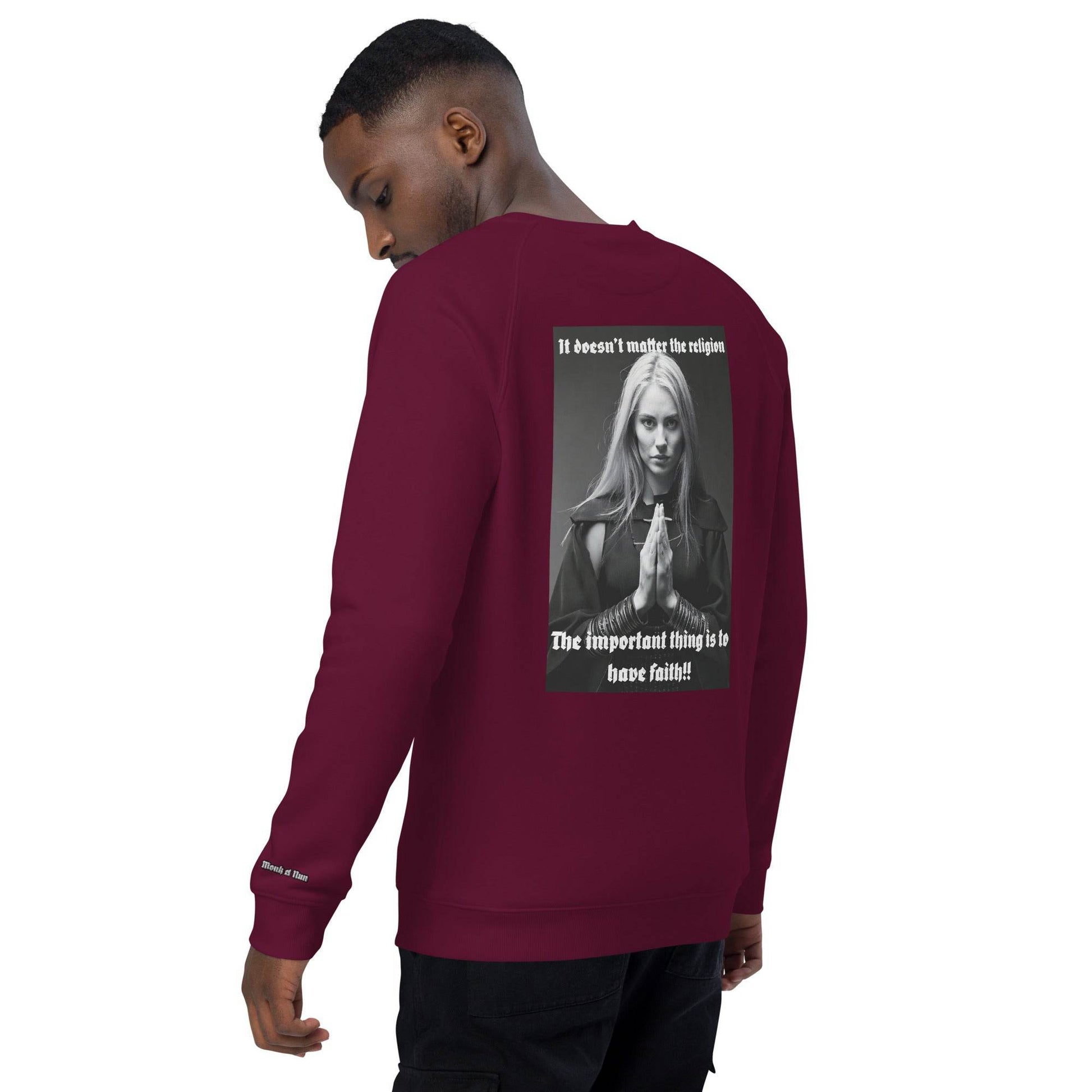 Unisex organic 100% cotton raglan sweatshirt Design #3 - Monk&Nun UnisexClothing