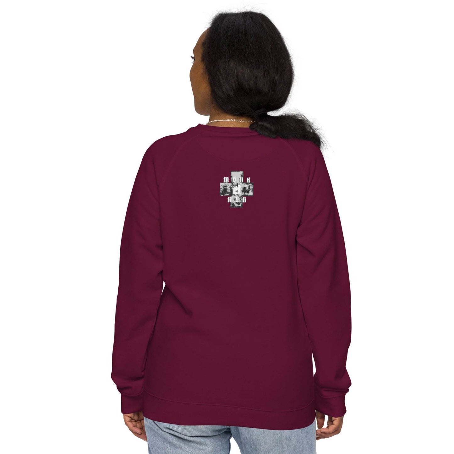 Unisex organic 100% cotton raglan sweatshirt Always think positive - Monk&Nun UnisexClothing
