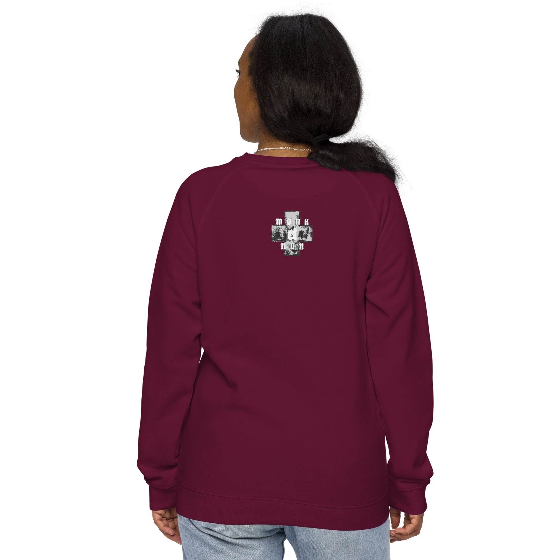 Unisex organic 100% cotton raglan sweatshirt Always think positive - Monk&Nun UnisexClothing