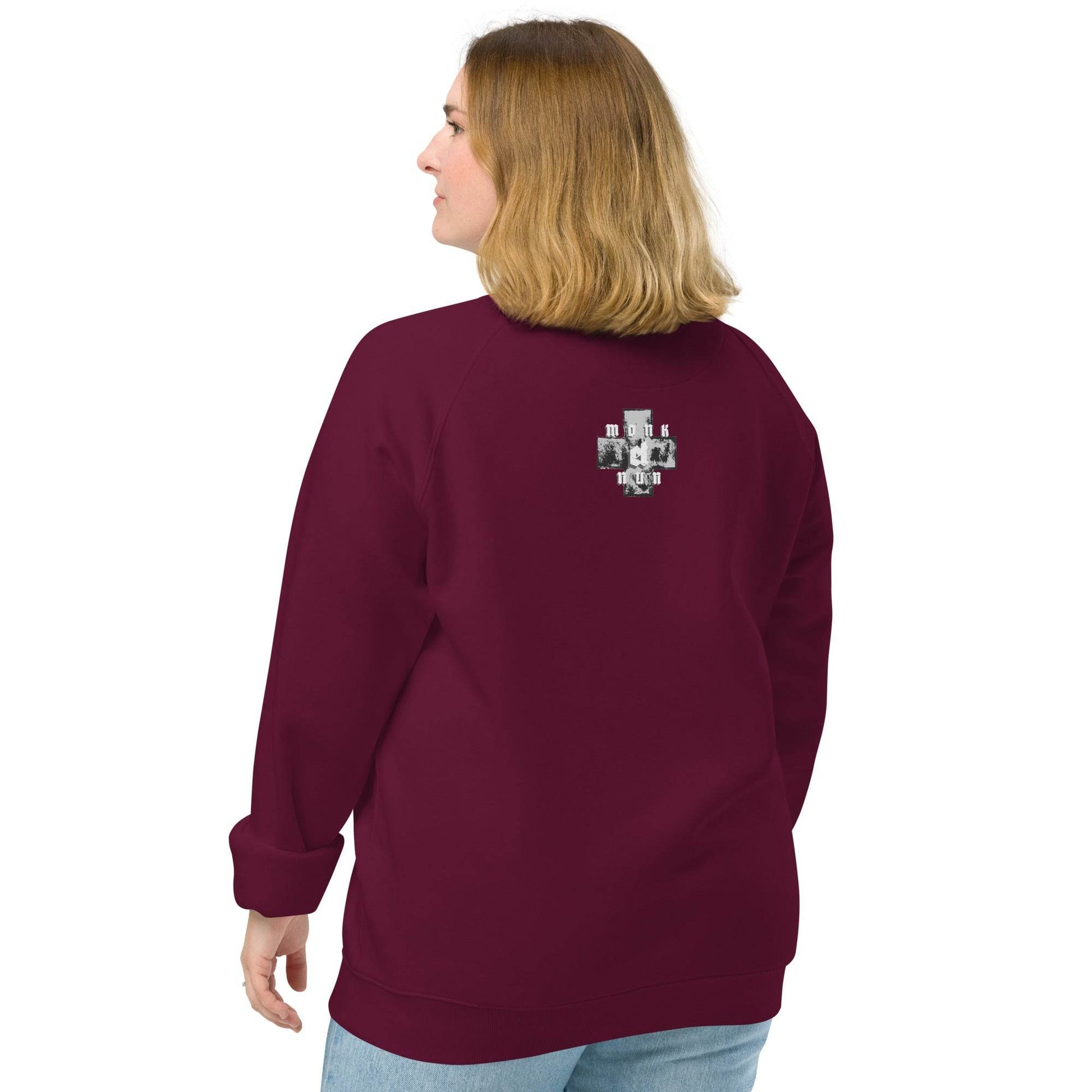 Unisex organic 100% cotton raglan sweatshirt Always think positive - Monk&Nun UnisexClothing