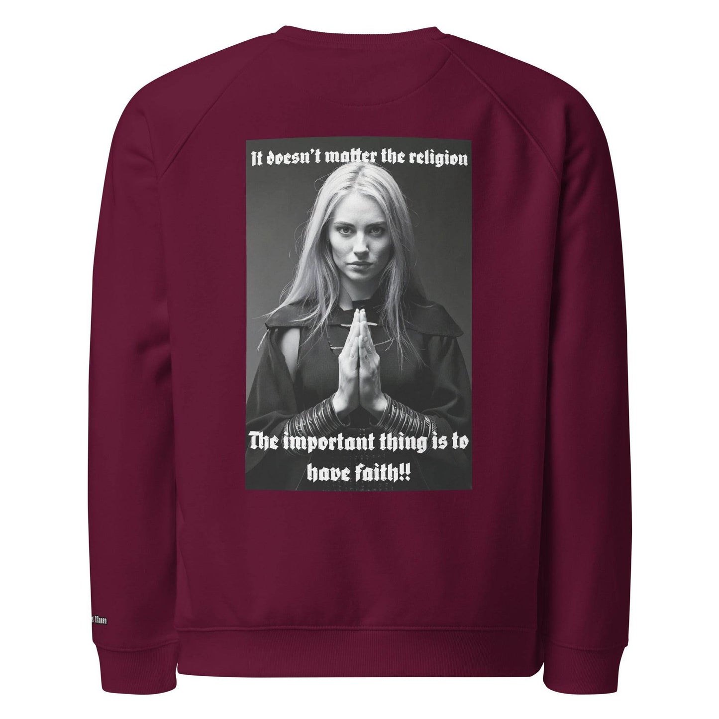 Unisex organic 100% cotton raglan sweatshirt Design #3 - Monk&Nun UnisexClothing