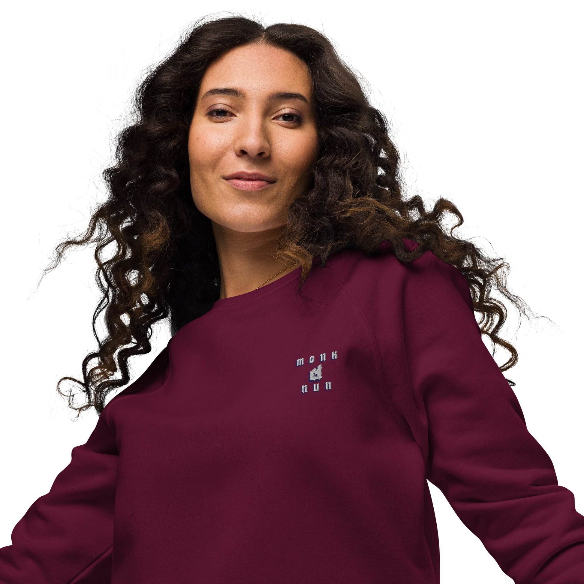 Unisex organic 100% cotton raglan sweatshirt Design #3 - Monk&Nun UnisexClothing