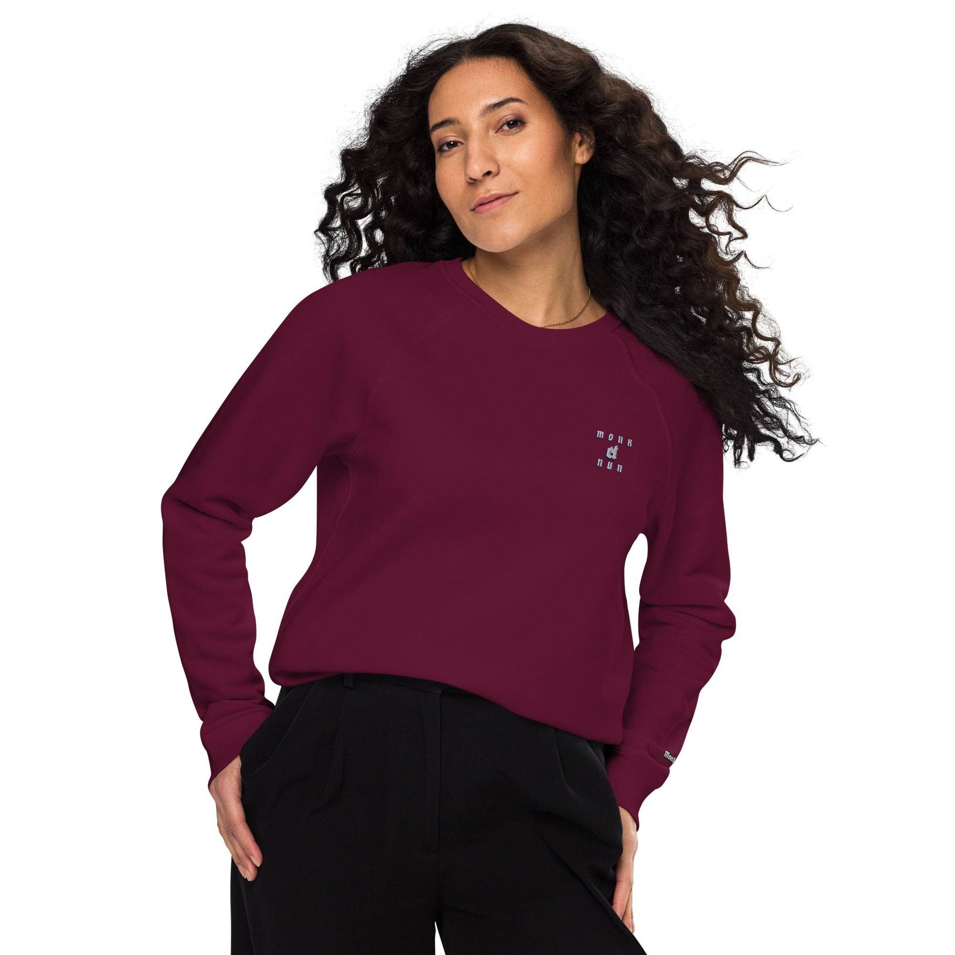 Unisex organic 100% cotton raglan sweatshirt Design #3 - Monk&Nun UnisexClothing